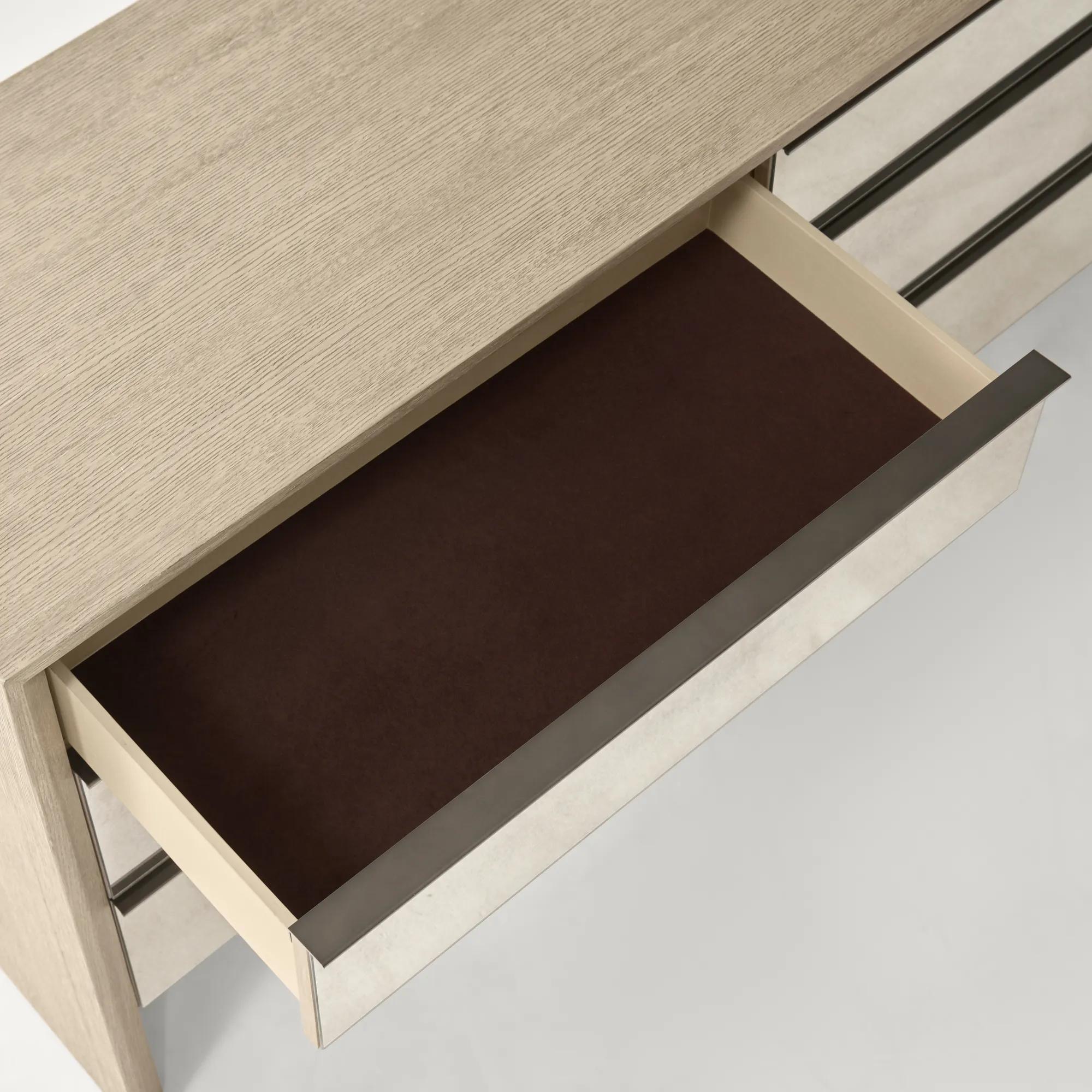 Glimmer Mirrored Seadrift Oak 6-Drawer Dresser (65")