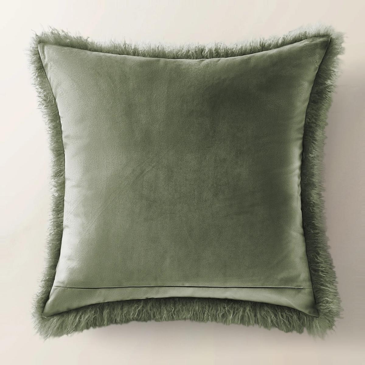 Micah Dark Green Faux Mongolian Fur Pillow 22" x 22"