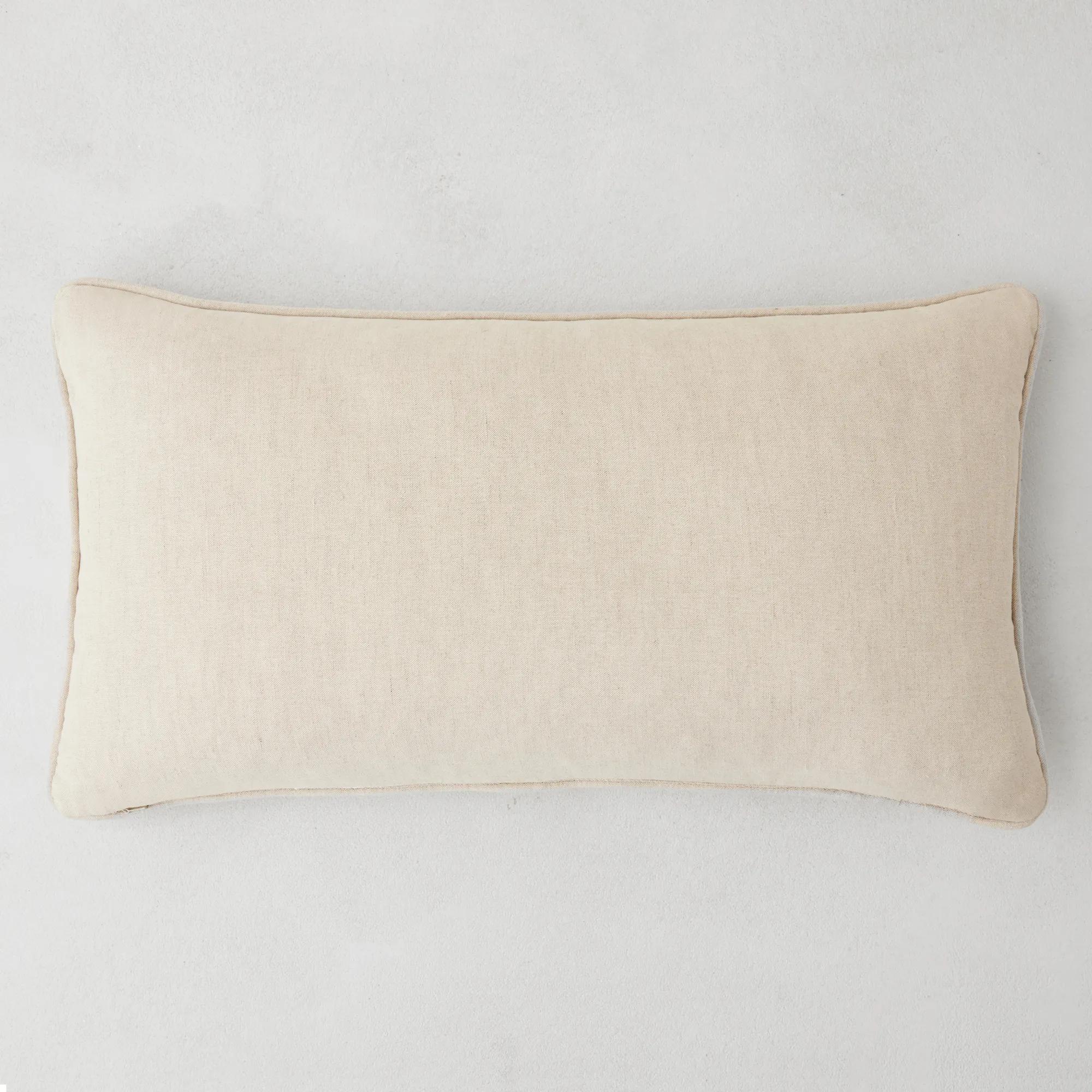 Cace Embroidered Gold/White Linen Lumbar Pillow 14" x 26"
