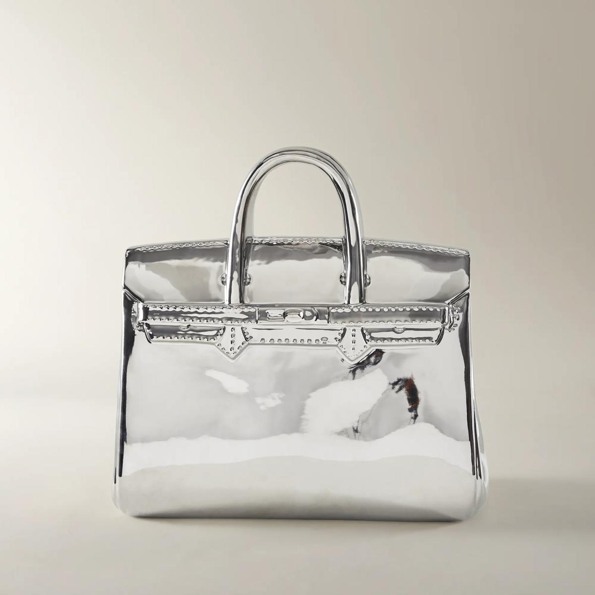 Handbag Silver Ceramic High Gloss Coin Bank Large