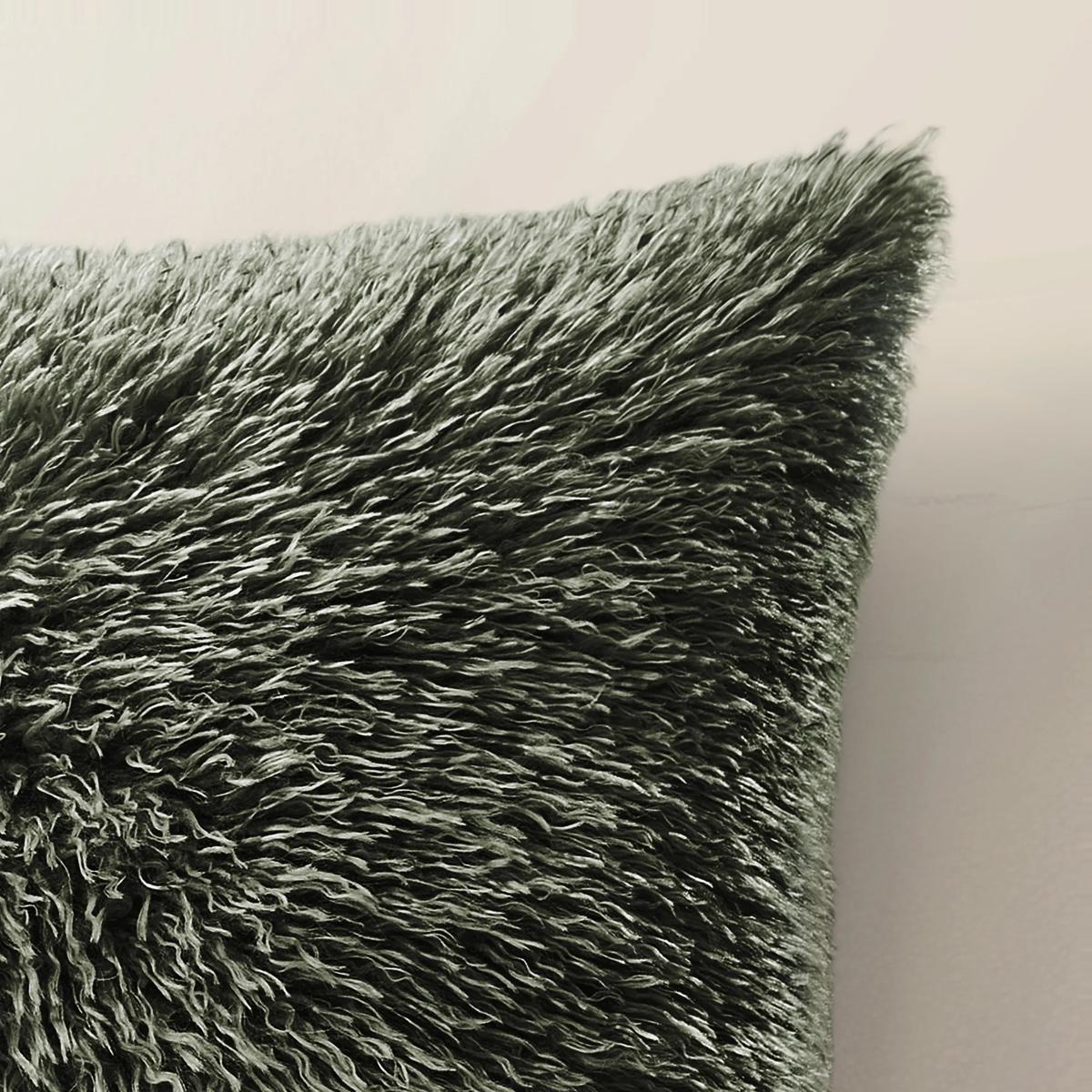Micah Dark Green Faux Mongolian Fur Pillow 22" x 22"