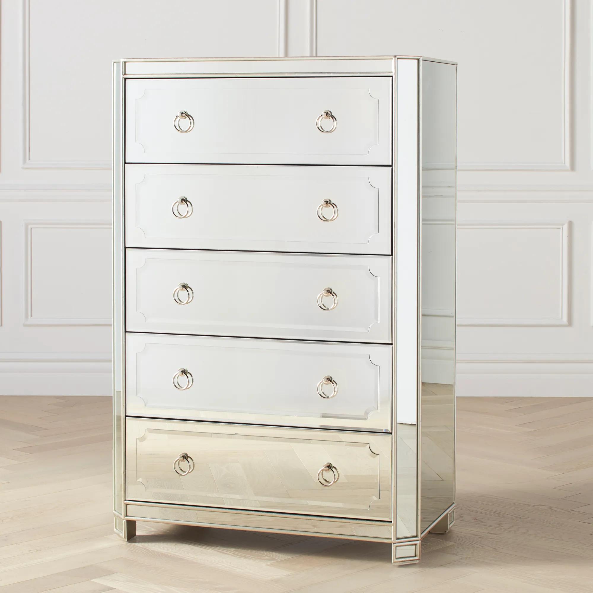 Simplicity Mirrored 5 Drawer Tall Chest
