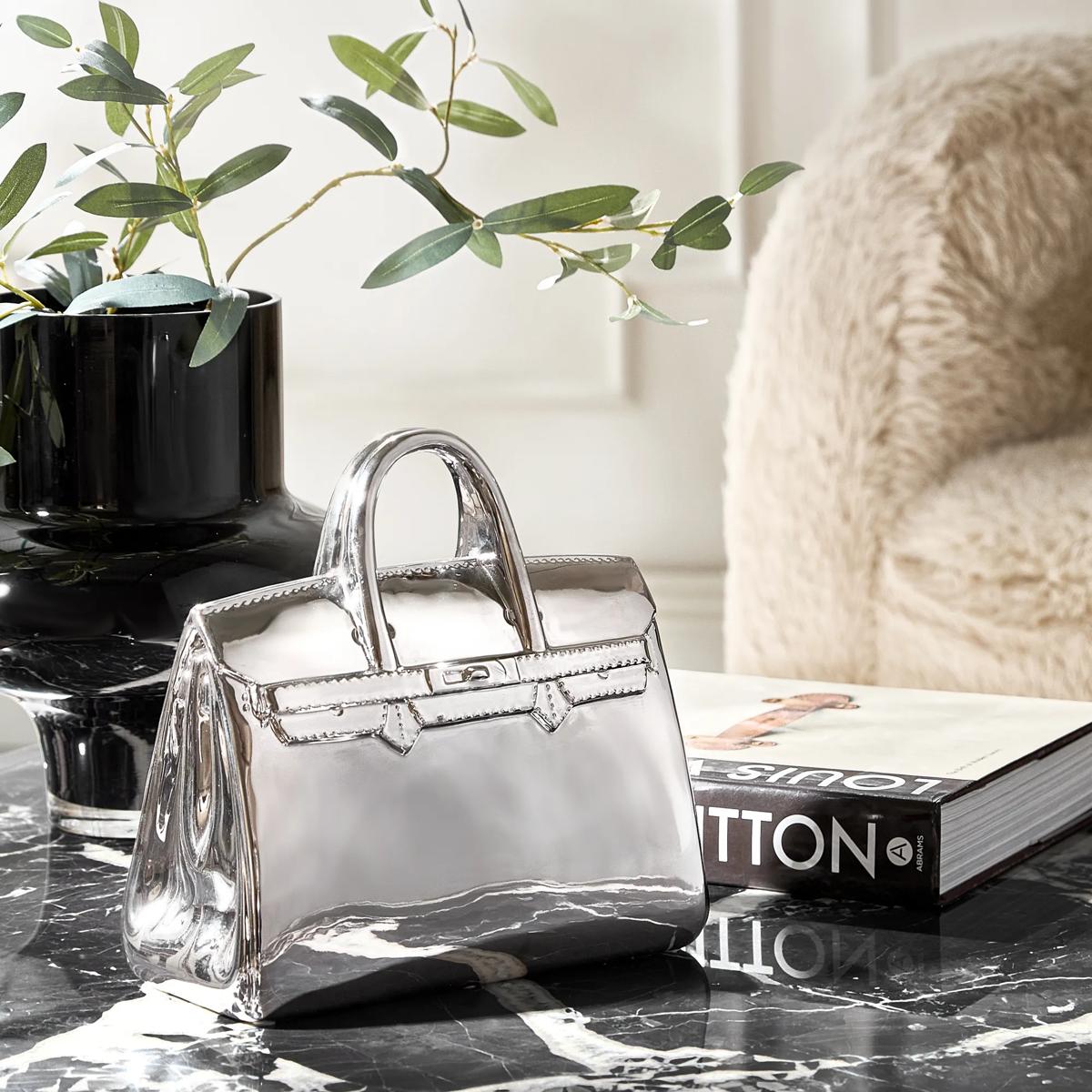 Handbag Silver Ceramic High Gloss Coin Bank Large