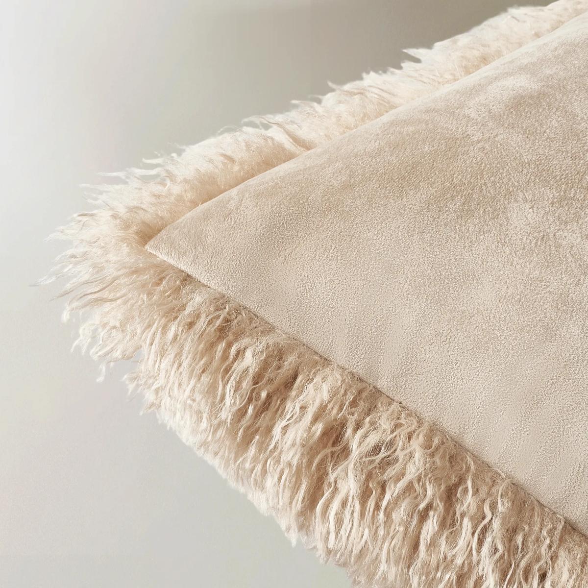 Micah Beige Faux Mongolian Fur Pillow 22" x 22"