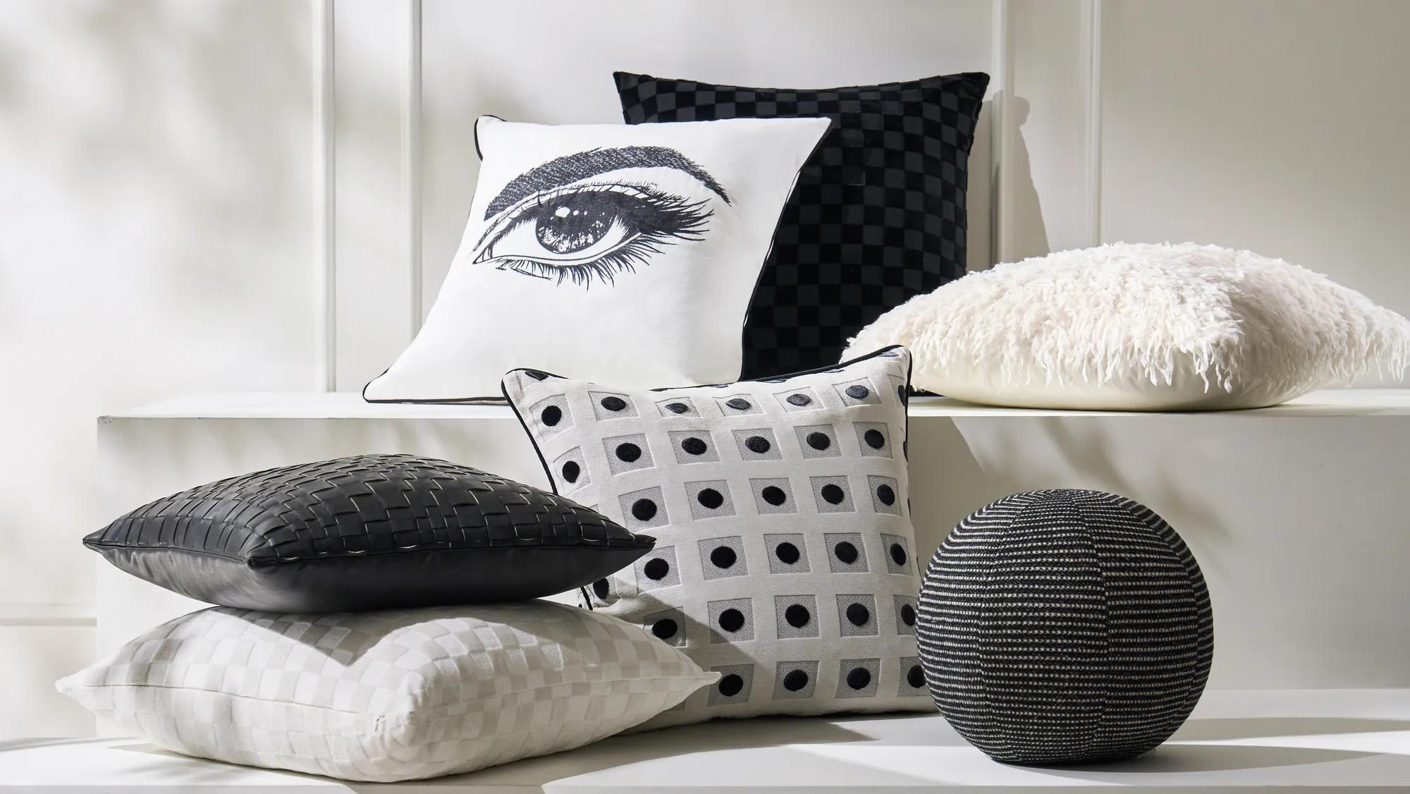 Calia Stripe Ball Pillow 12" - Black/White