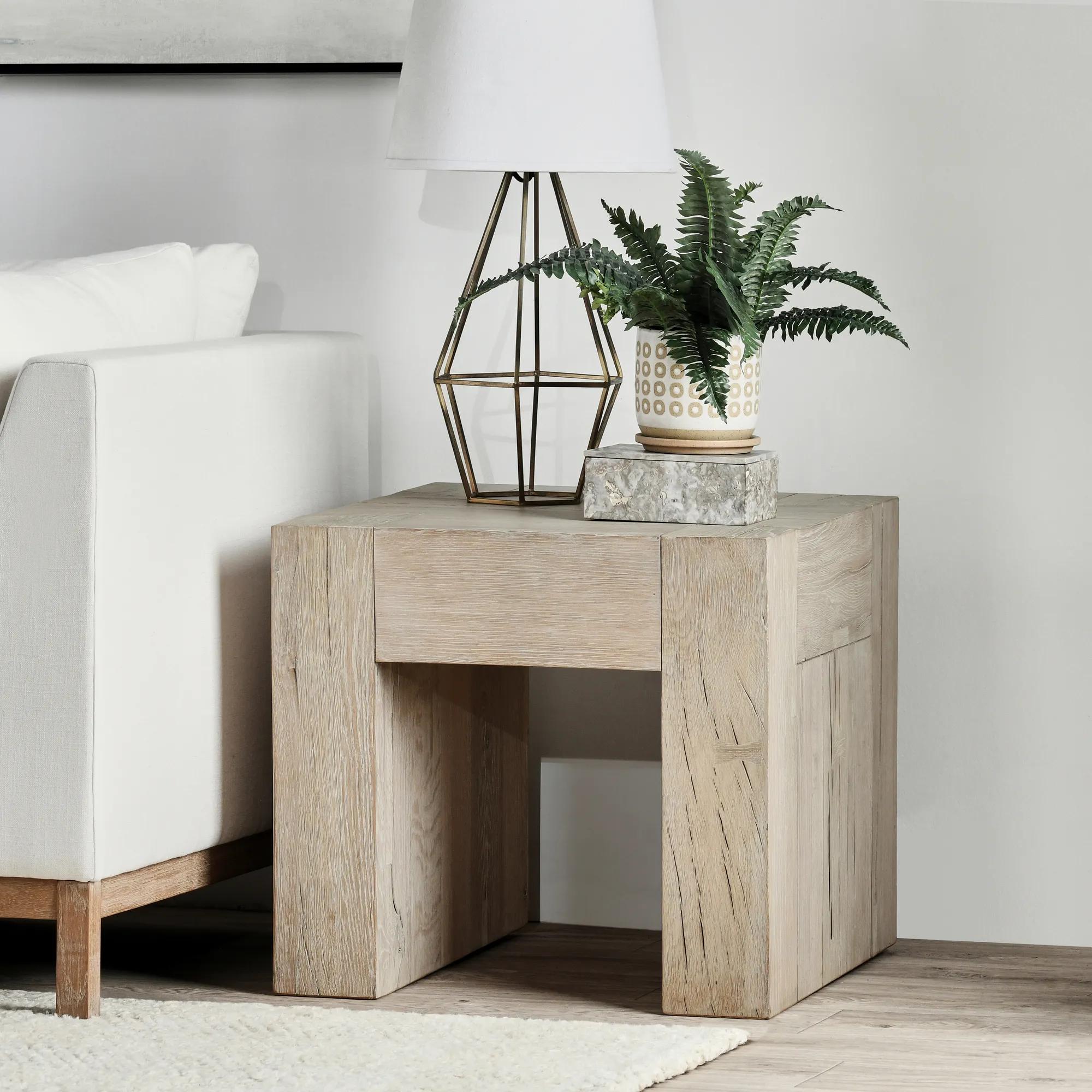 Bristol Reclaimed Oak 24" End Table - Aged Cream