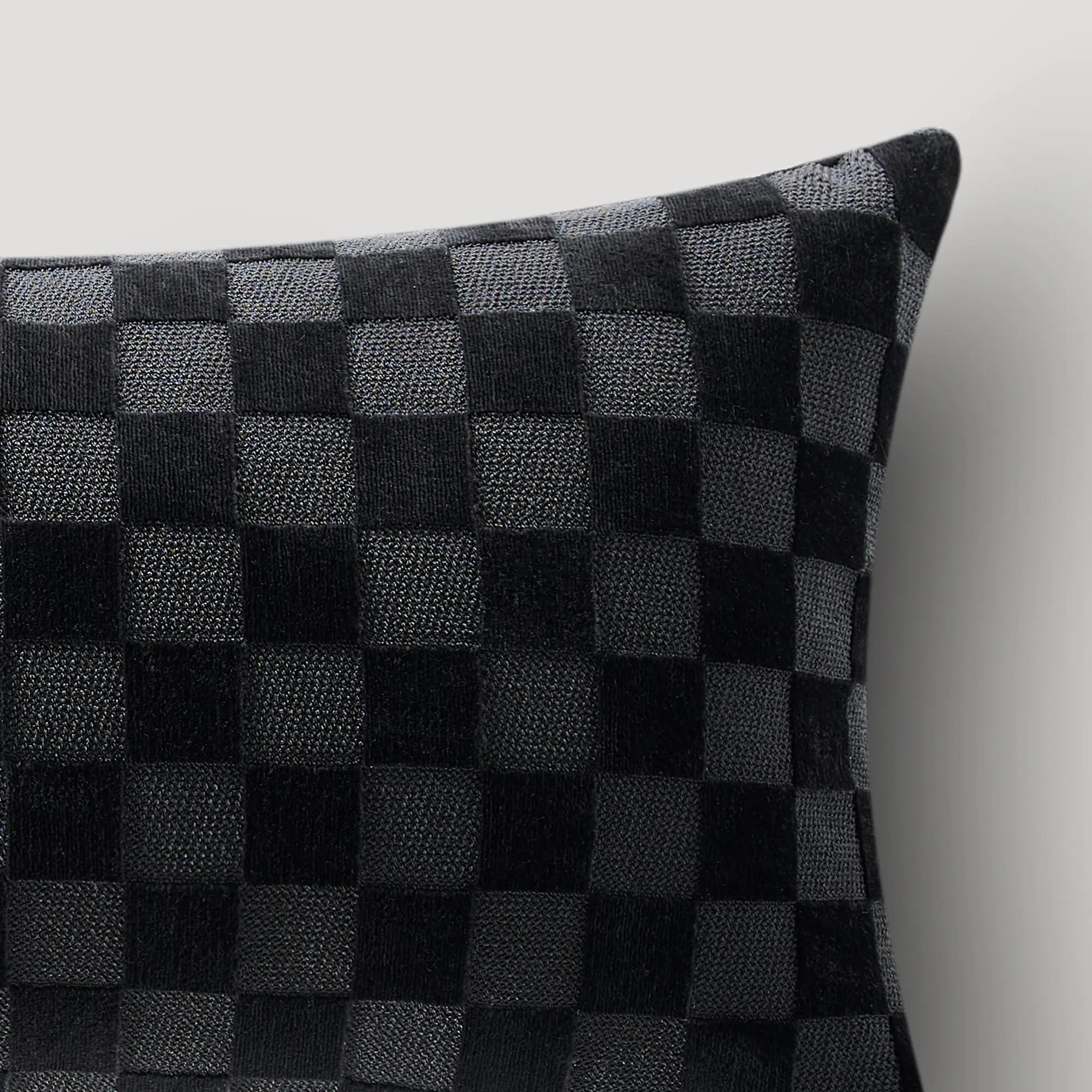 Checker Velvet Lumbar 12" X 22" - Black