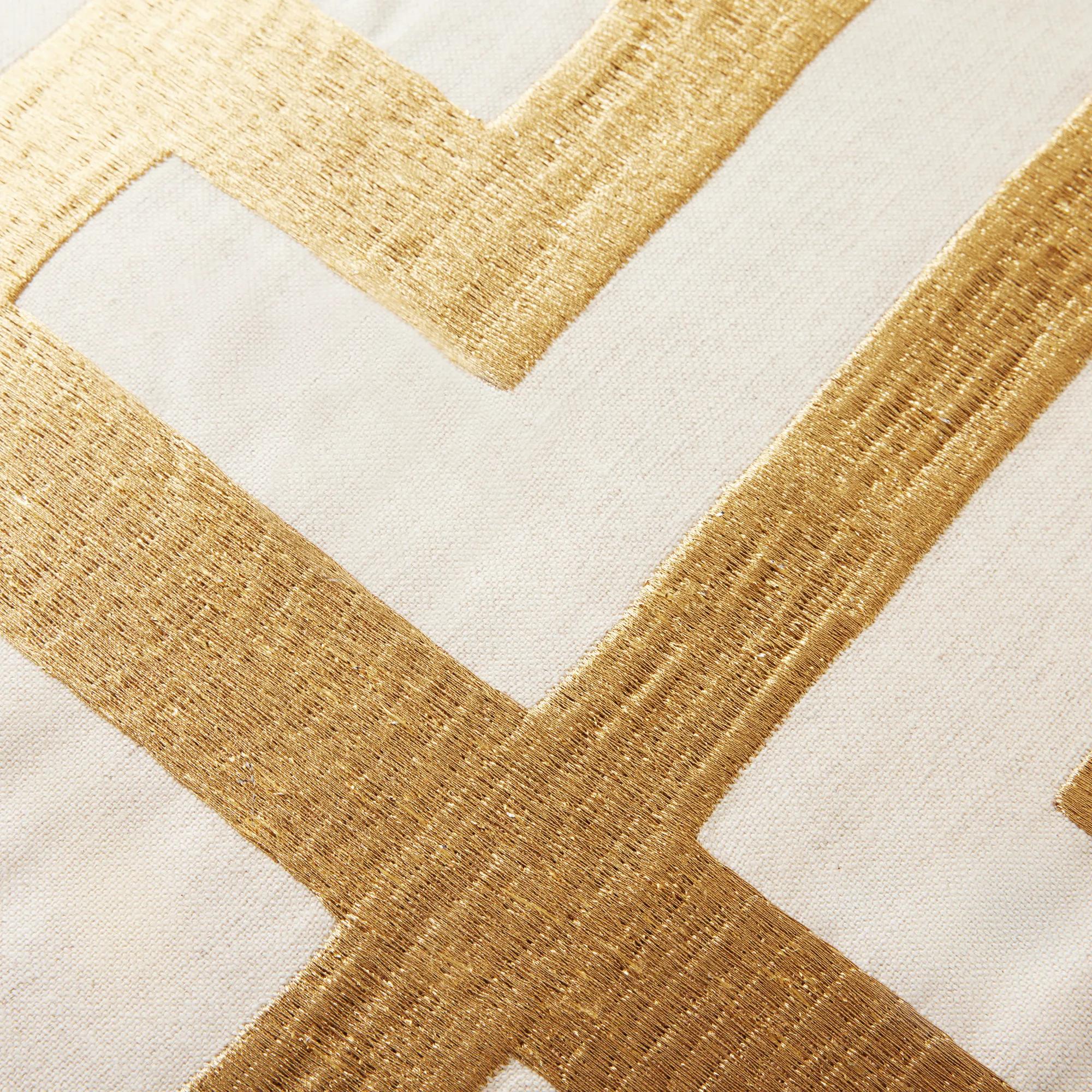 Cace Embroidered Gold/White Linen Pillow 22"x22"