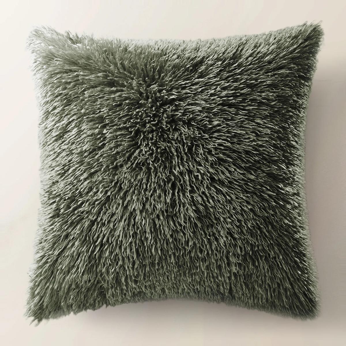 Micah Dark Green Faux Mongolian Fur Pillow 22" x 22"