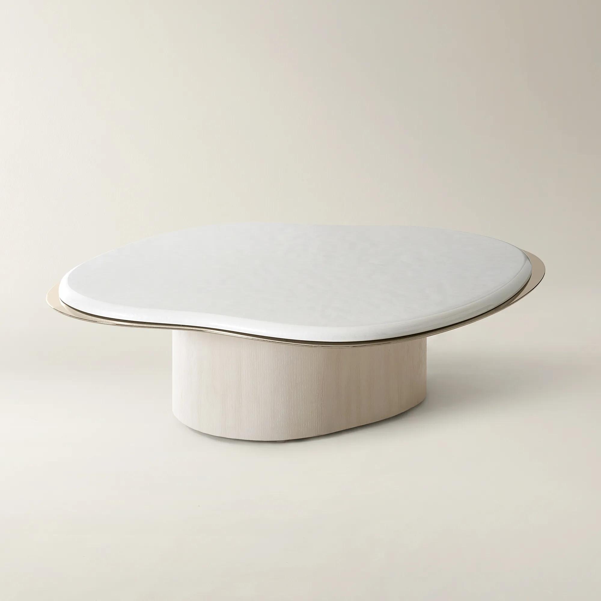 Lumina Bleached Oak Coffee Table With Pearl Lacquered Top (41")