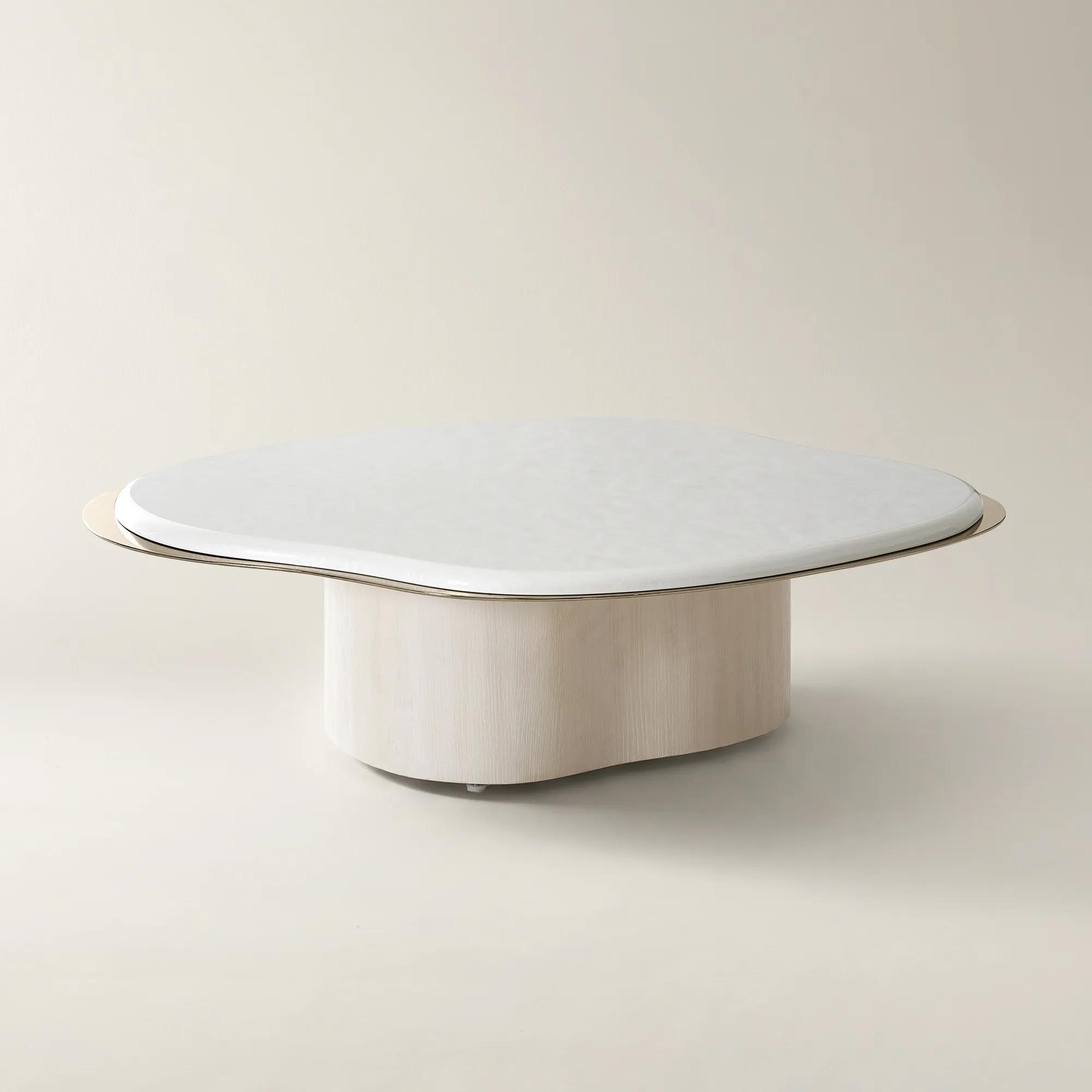 Lumina Bleached Oak Coffee Table With Pearl Lacquered Top (41")