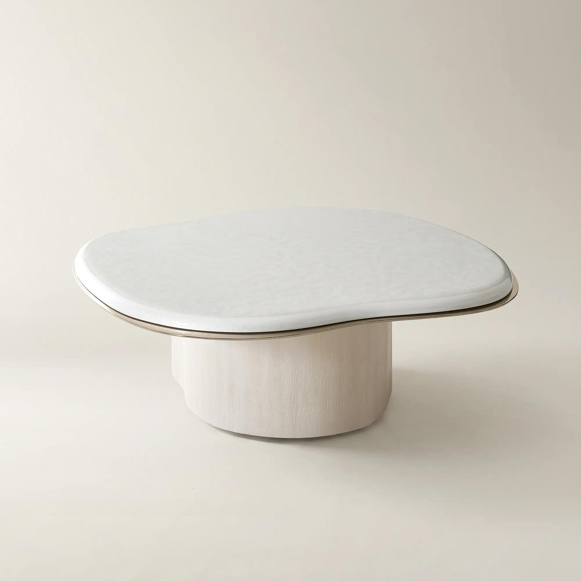 Lumina Bleached Oak Coffee Table With Pearl Lacquered Top (41")