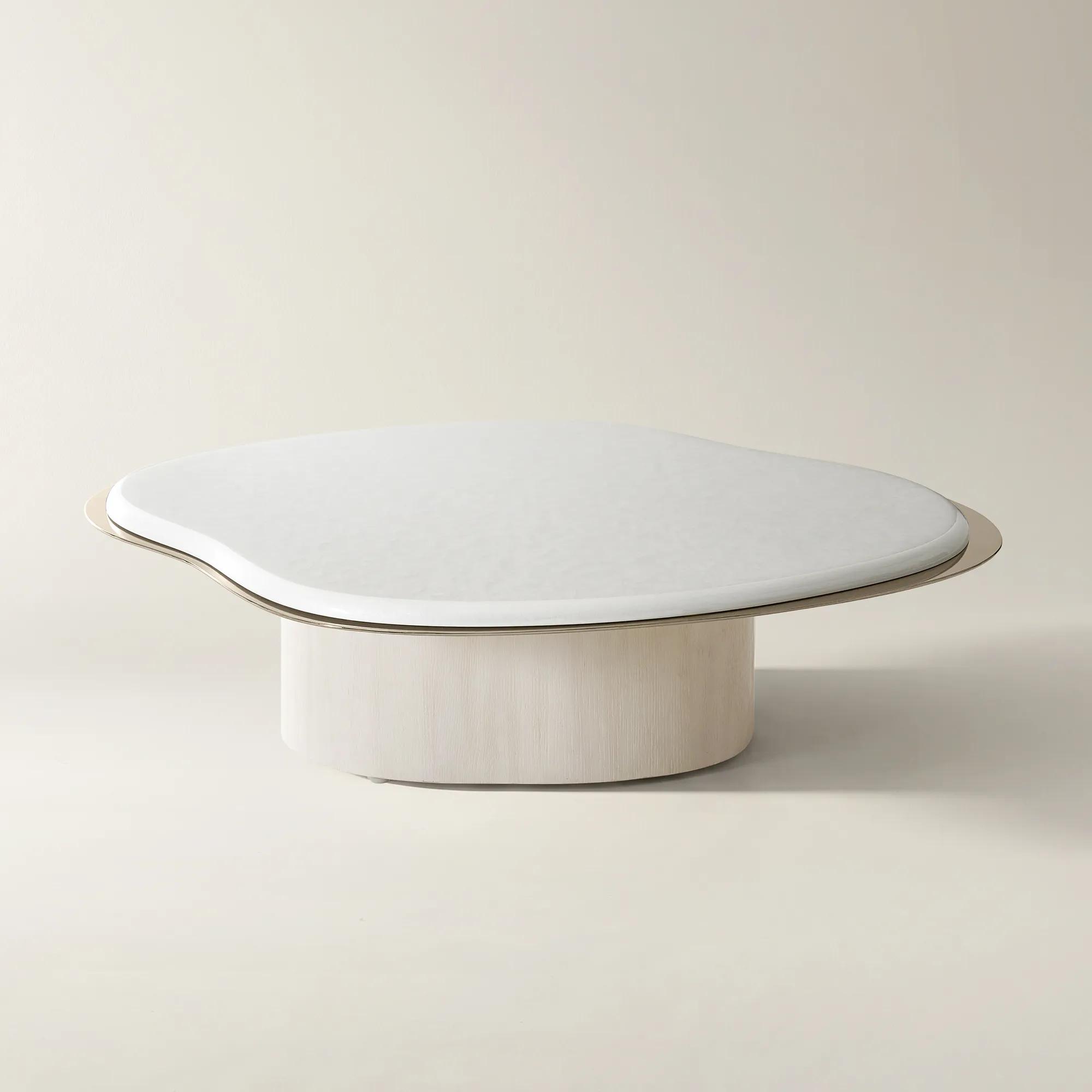 Lumina Bleached Oak Coffee Table With Pearl Lacquered Top (41")