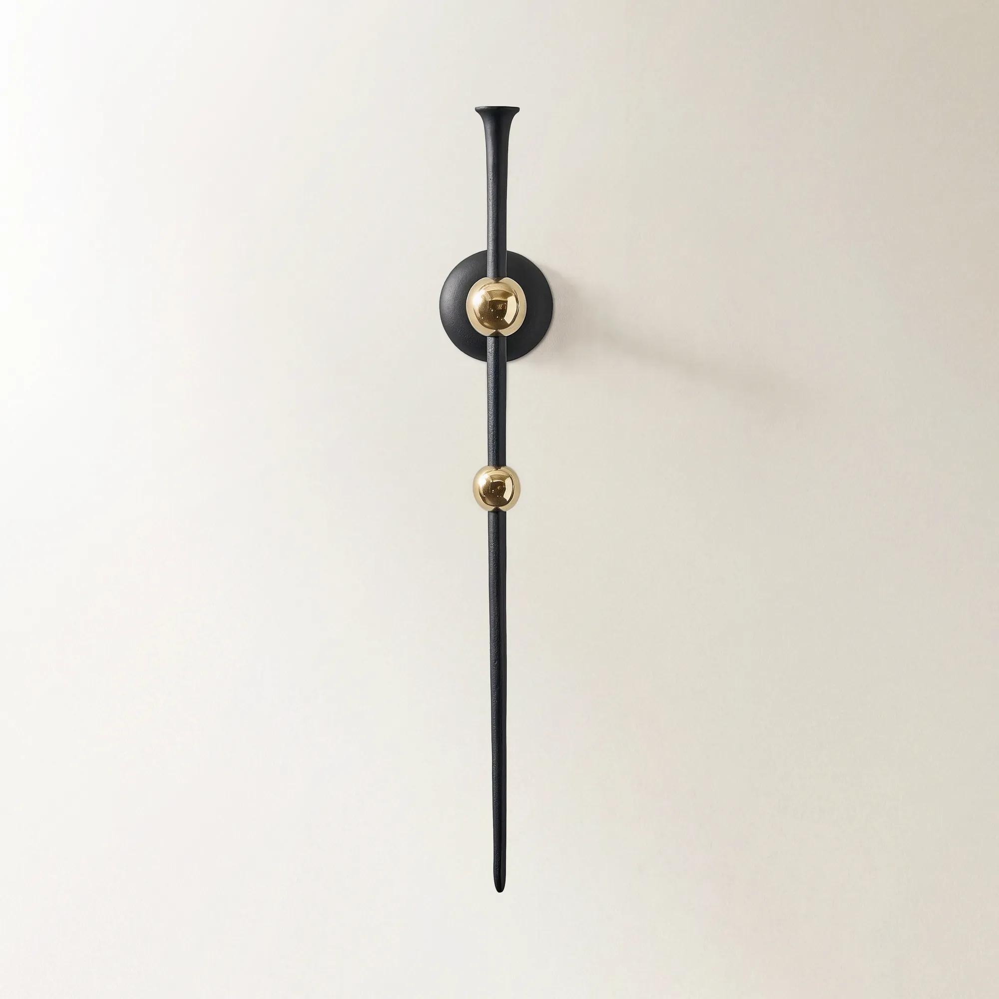 Aspar Soft Gold Bauble and Black Aluminum Wall Sconce Large 33"