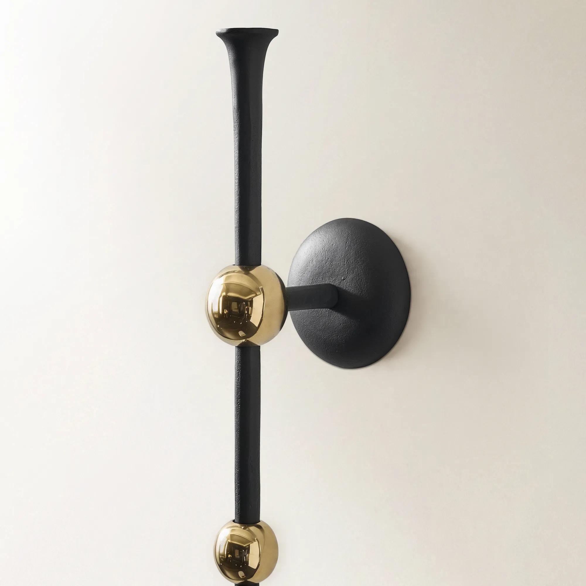 Aspar Soft Gold Bauble and Black Aluminum Wall Sconce Large 33"