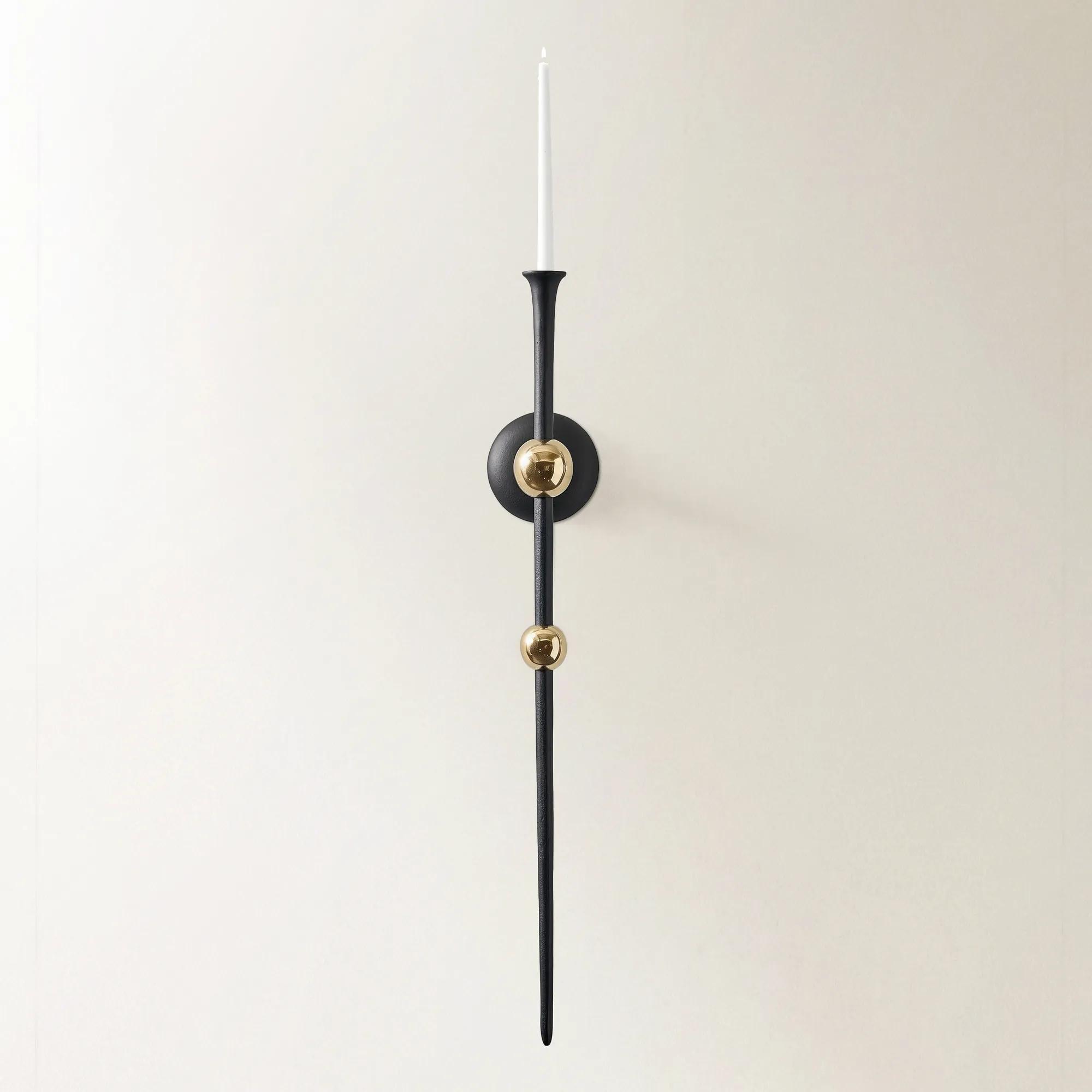 Aspar Soft Gold Bauble and Black Aluminum Wall Sconce Large 33"