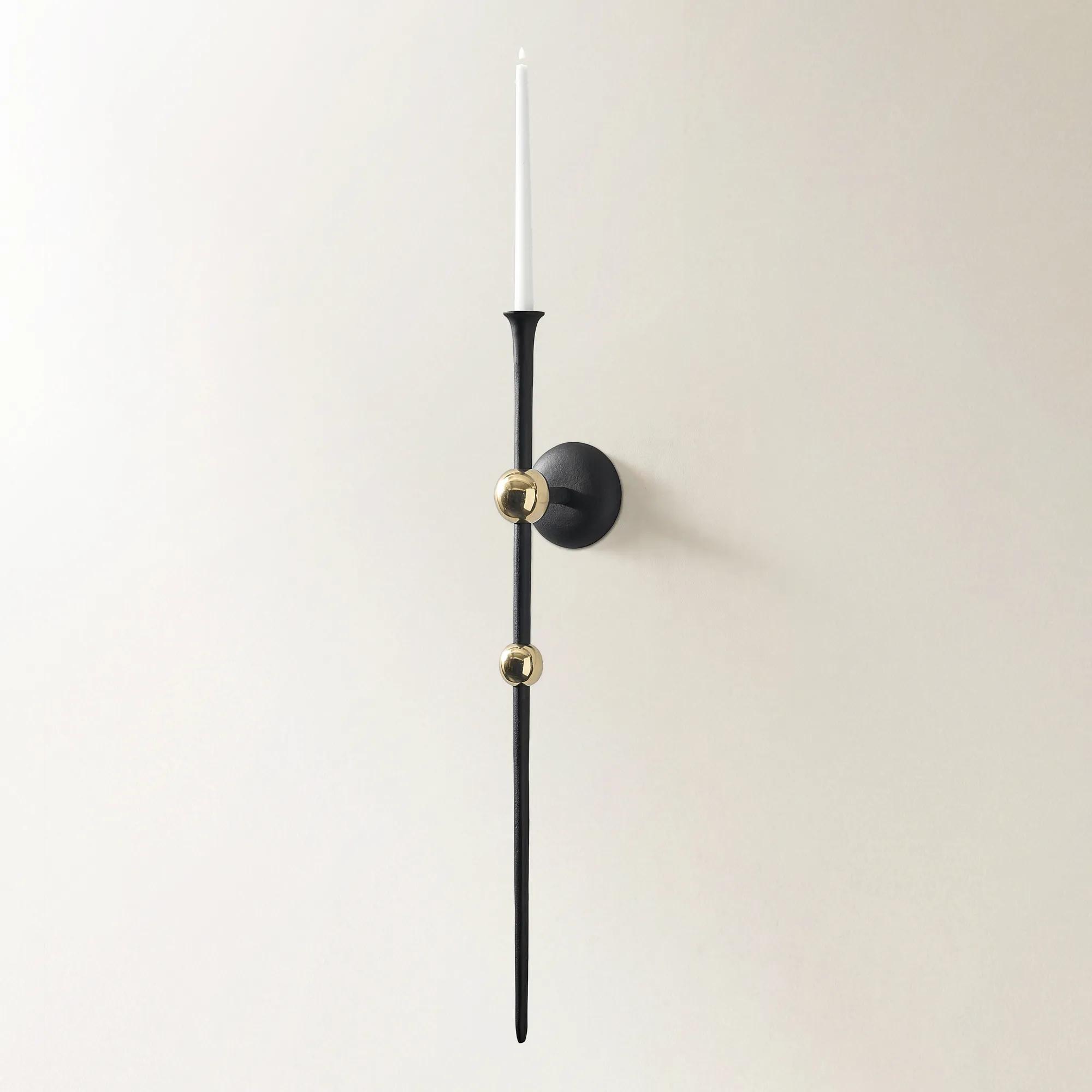 Aspar Soft Gold Bauble and Black Aluminum Wall Sconce Large 33"