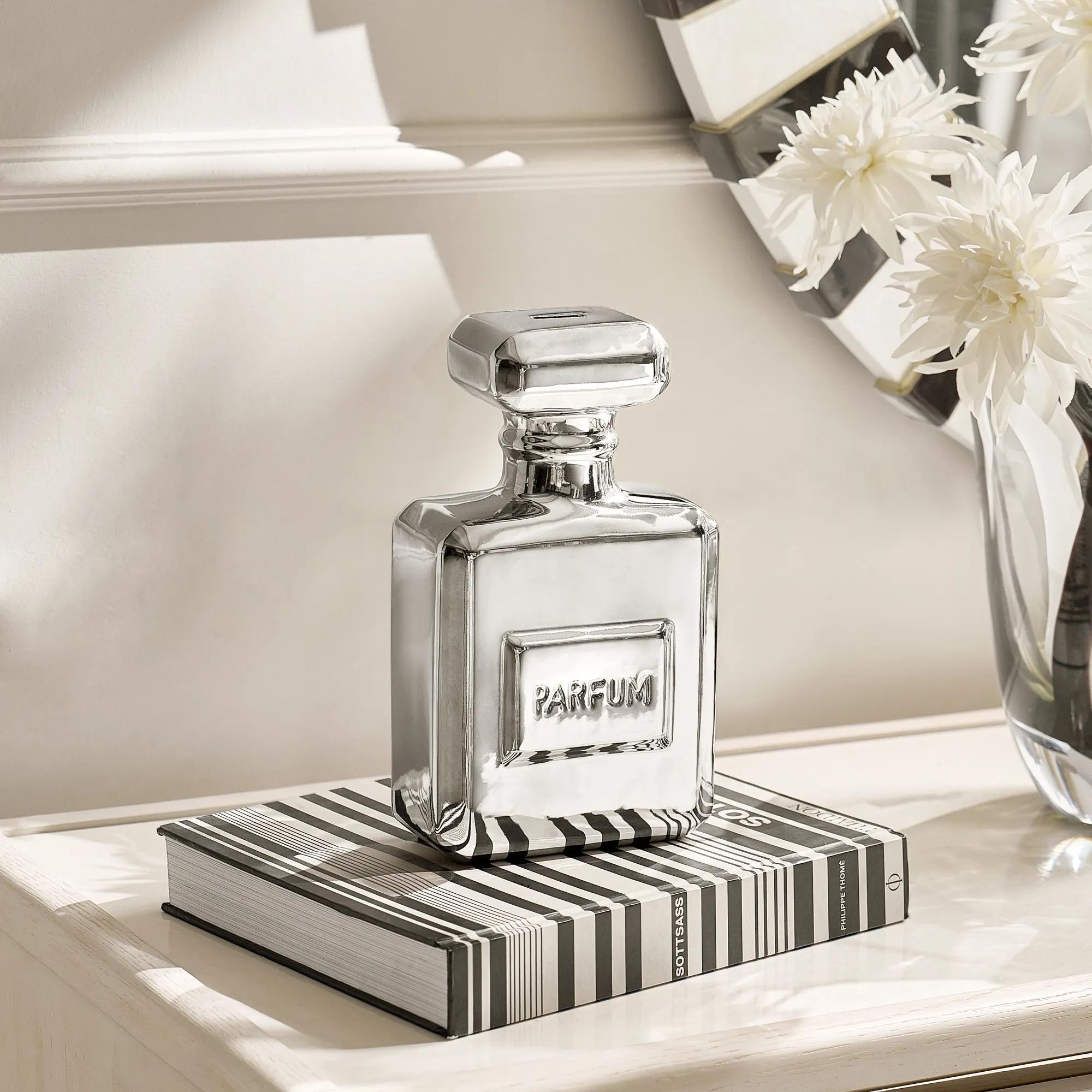Parfum Bottle Silver Ceramic High Gloss Coin Bank