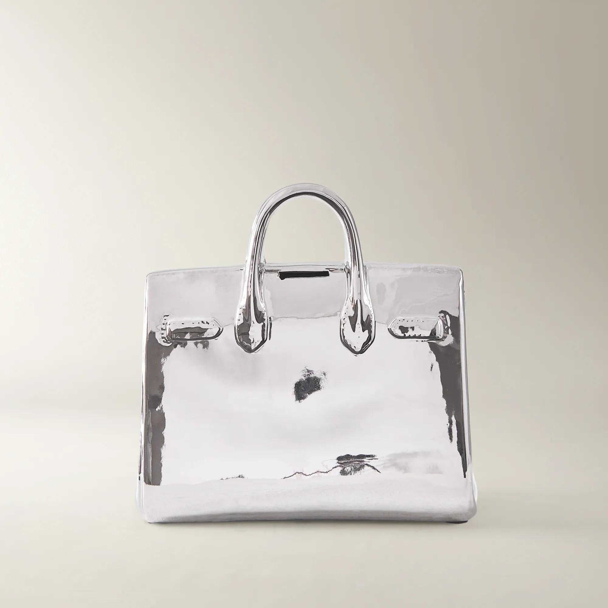 Handbag Silver Ceramic High Gloss Coin Bank Small