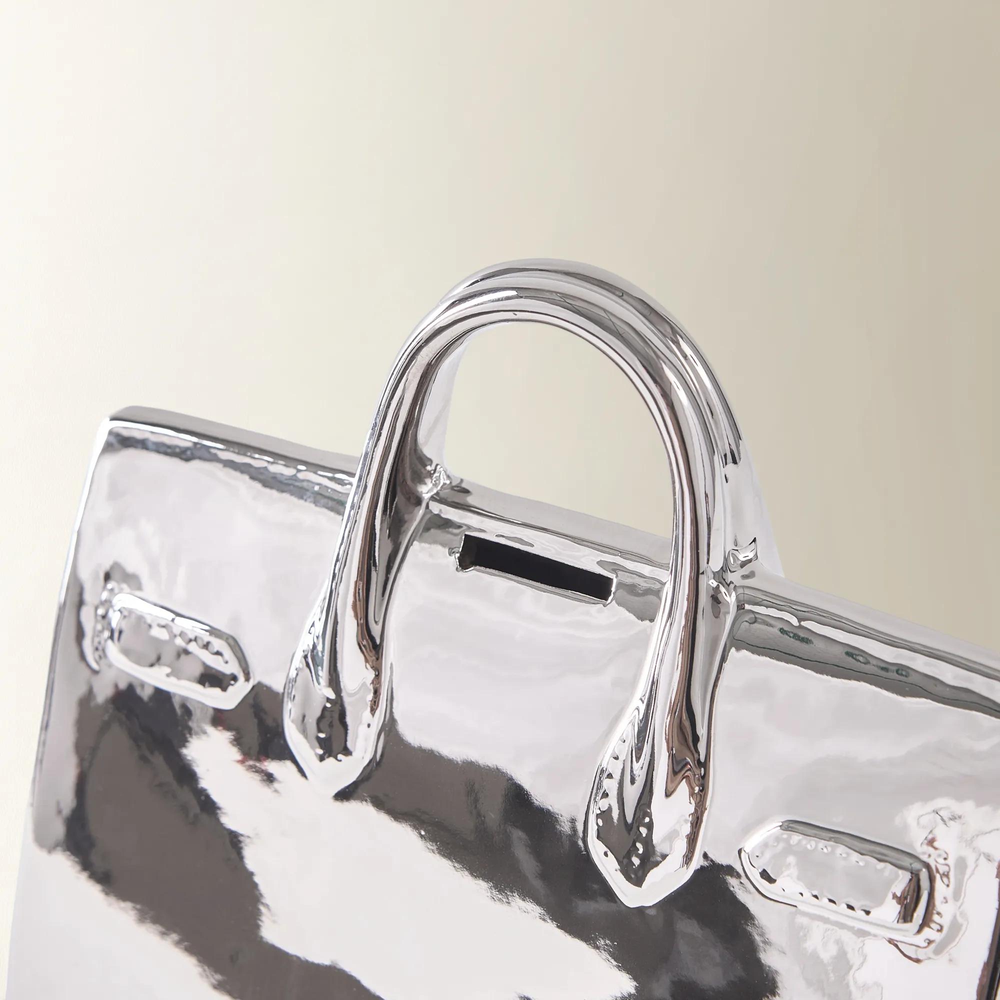 Handbag Silver Ceramic High Gloss Coin Bank Small