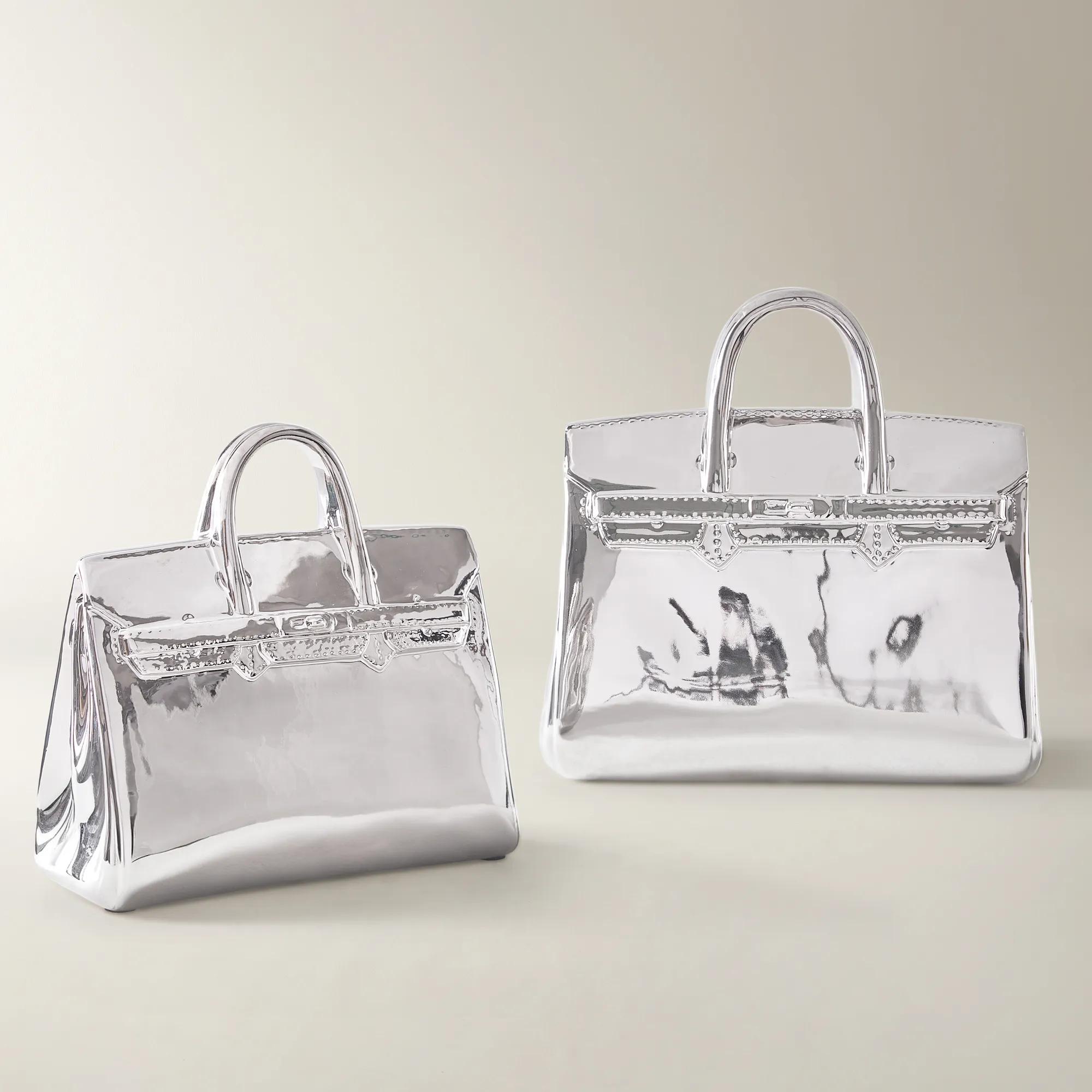 Handbag Silver Ceramic High Gloss Coin Bank Large