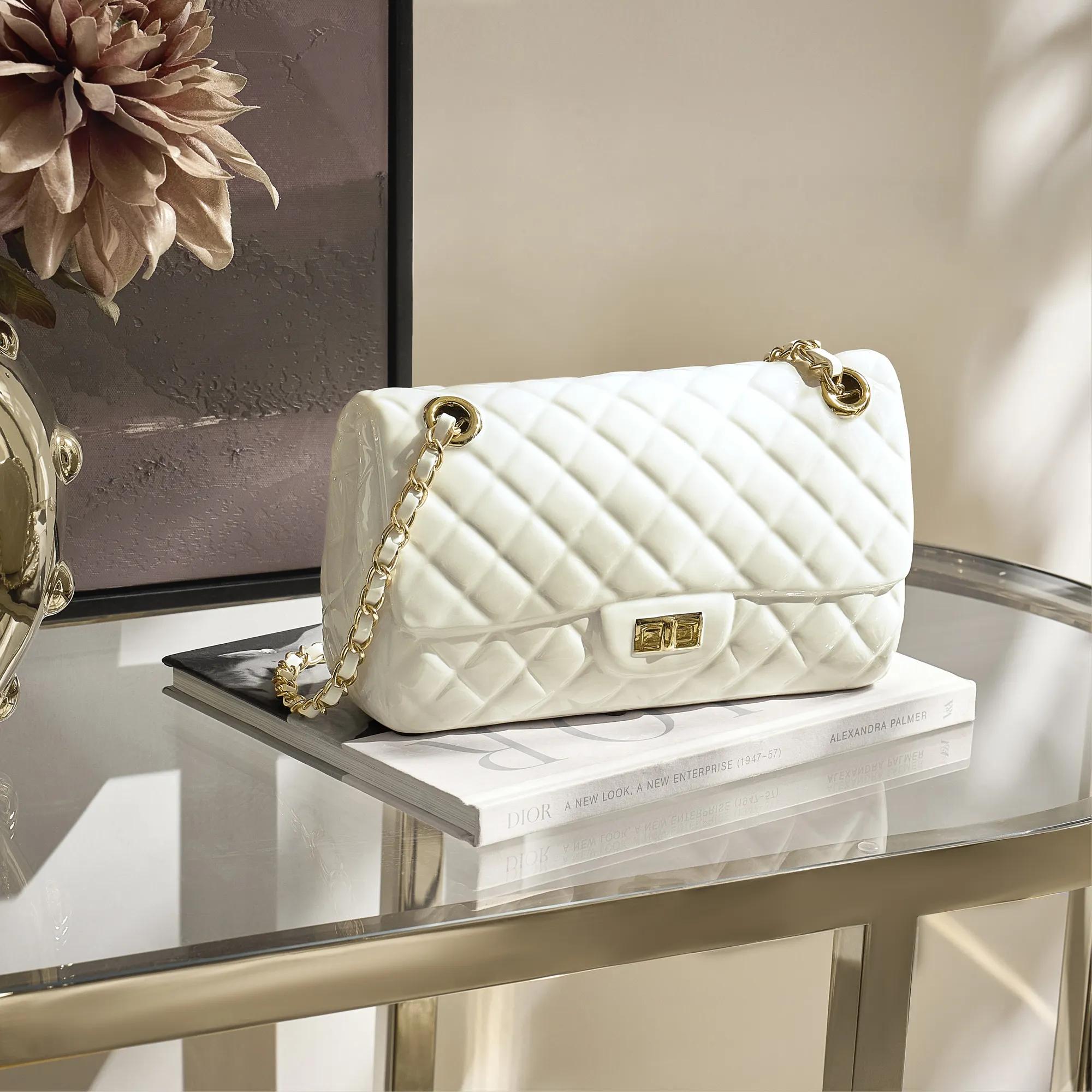 Handbag Flap White Ceramic High Gloss Coin Bank 10" x 5.75"