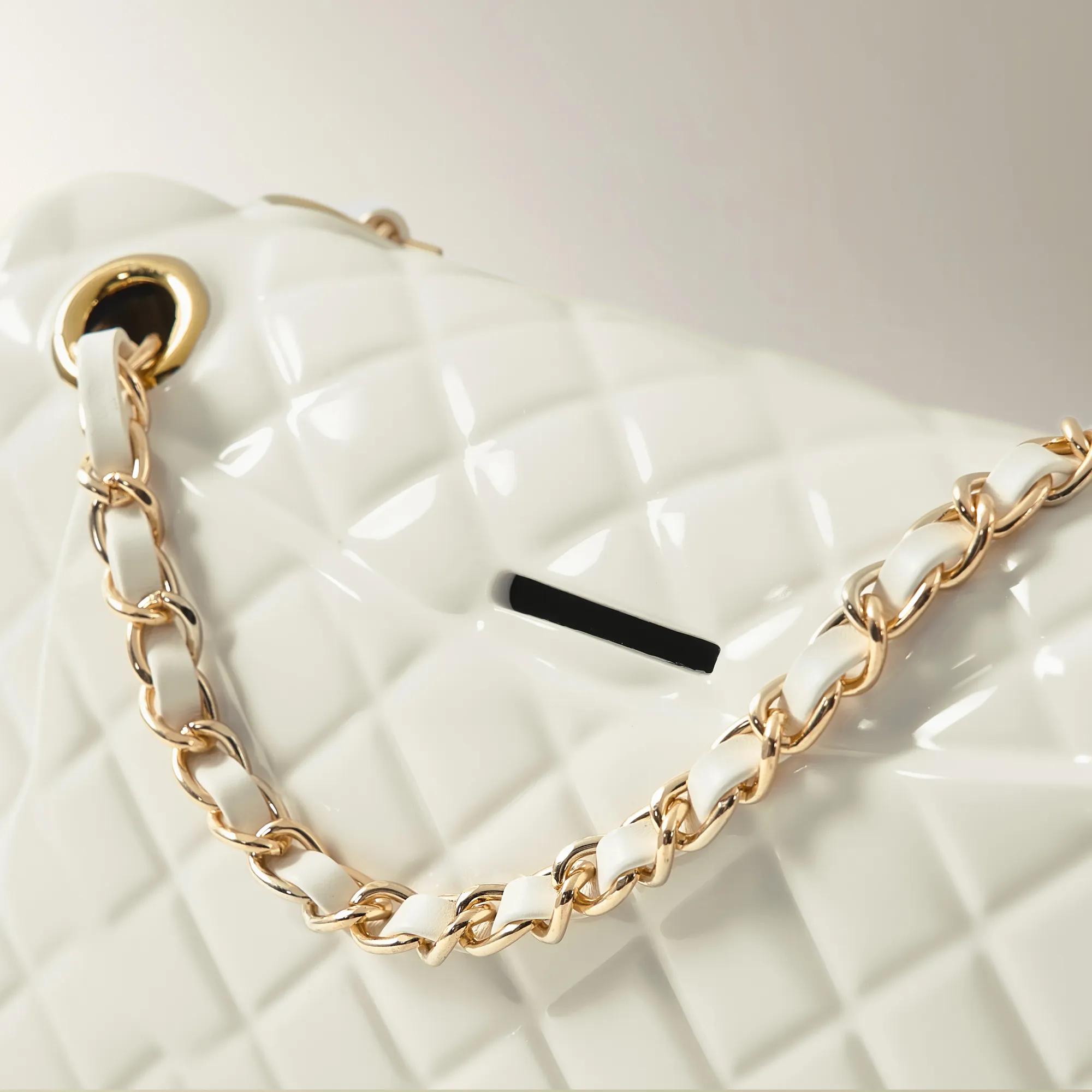 Handbag Flap White Ceramic High Gloss Coin Bank 10" x 5.75"