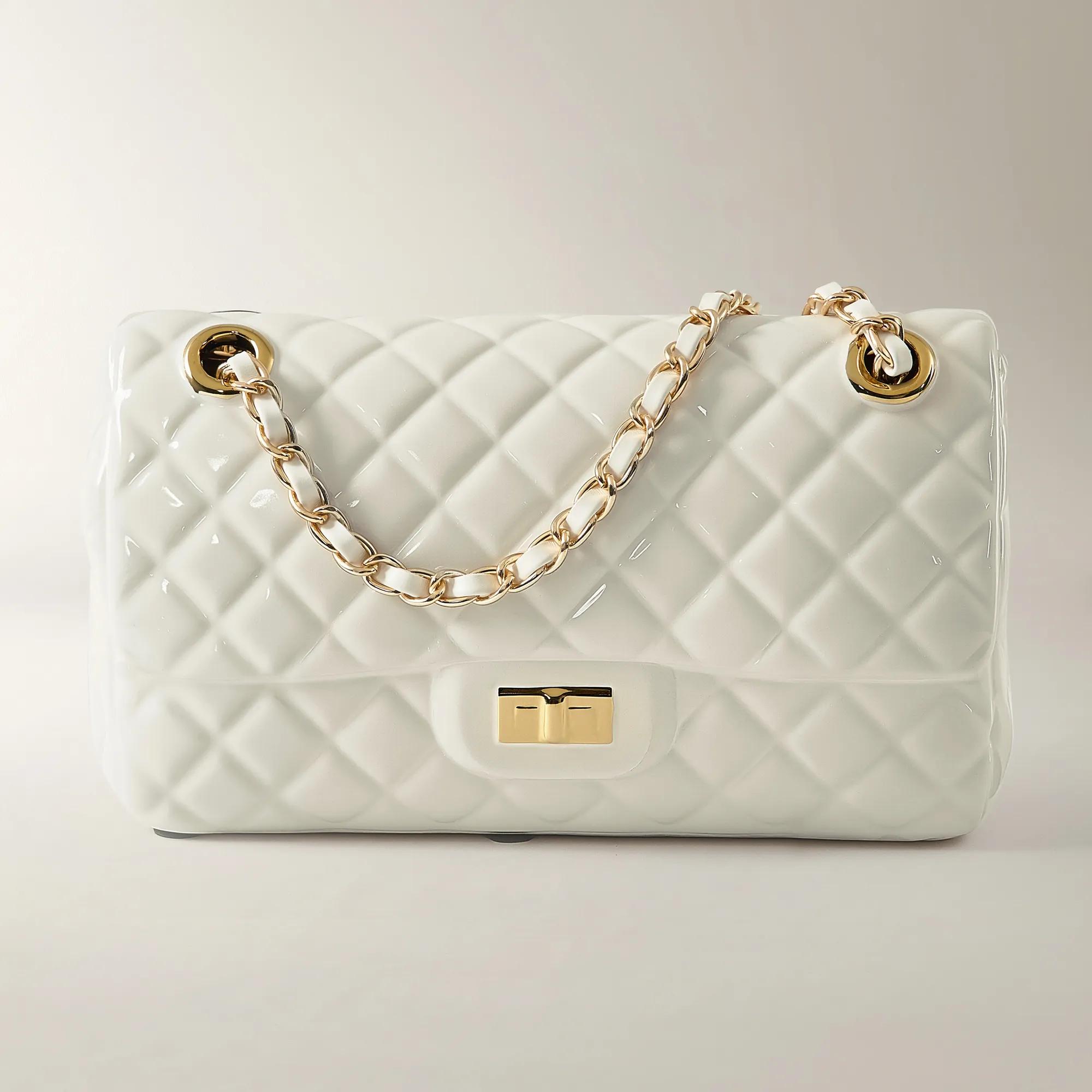 Handbag Flap White Ceramic High Gloss Coin Bank 10" x 5.75"
