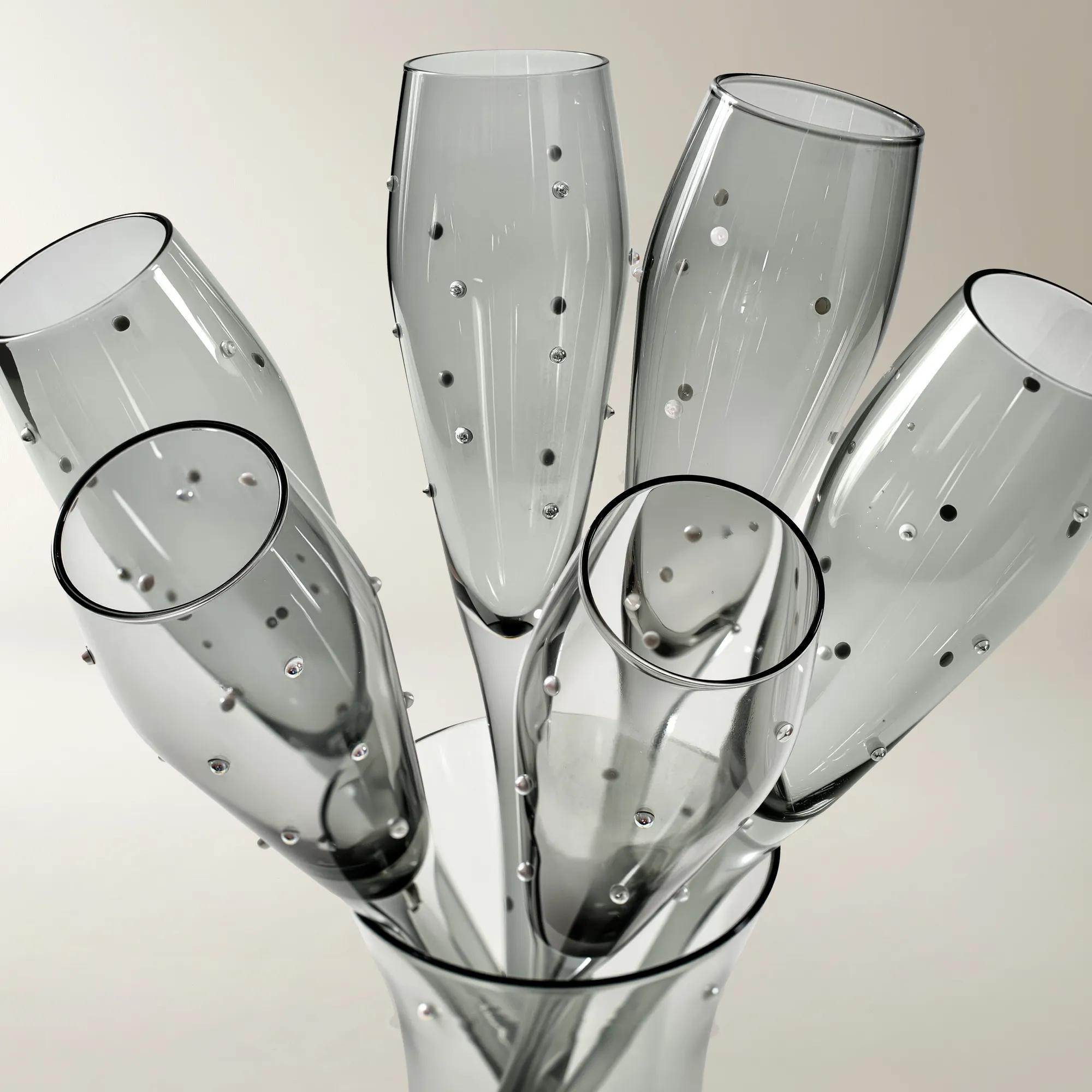 Sophie Toasting Flute Set - Charcoal with Confetti Pearls
