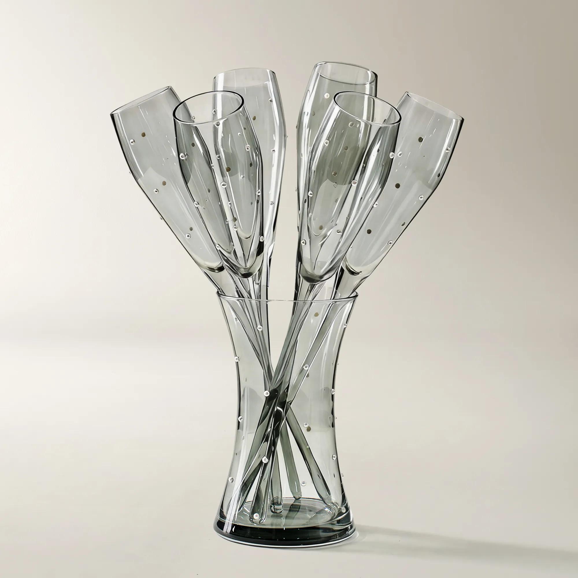 Sophie Toasting Flute Set - Charcoal with Confetti Pearls