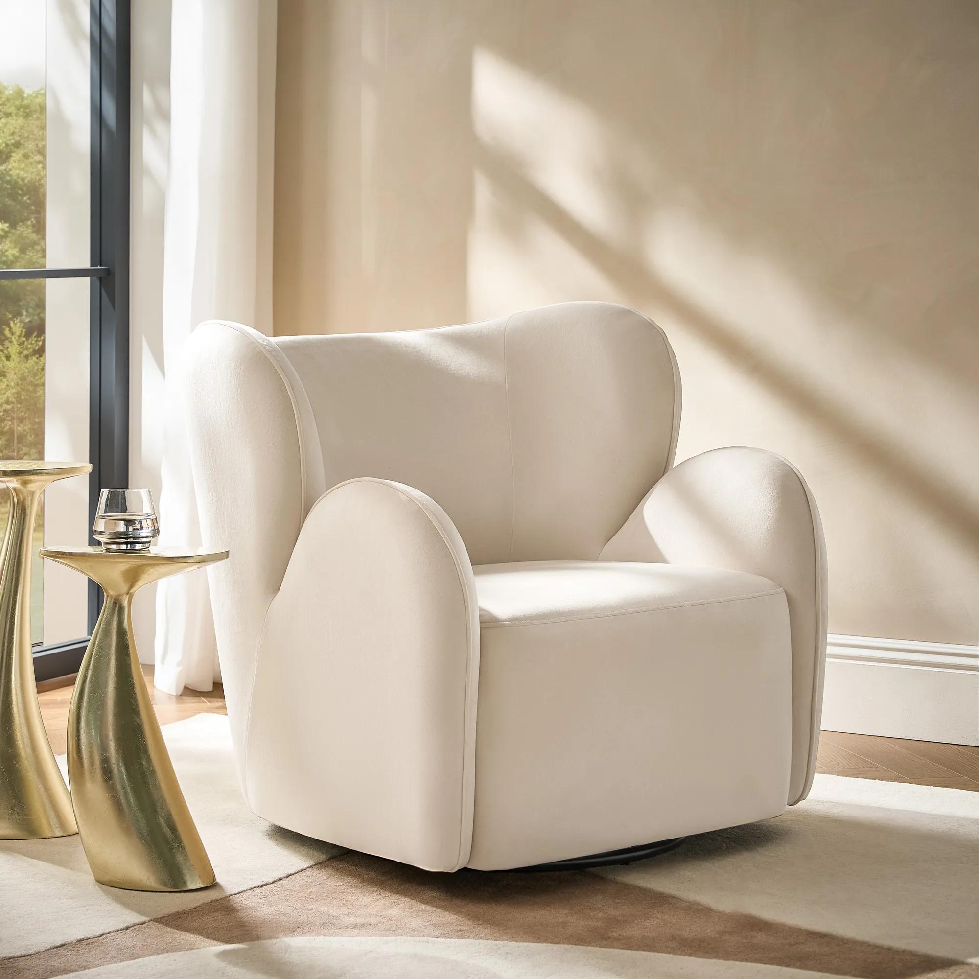 Ceres Ivory Velvet Swivel Accent Chair