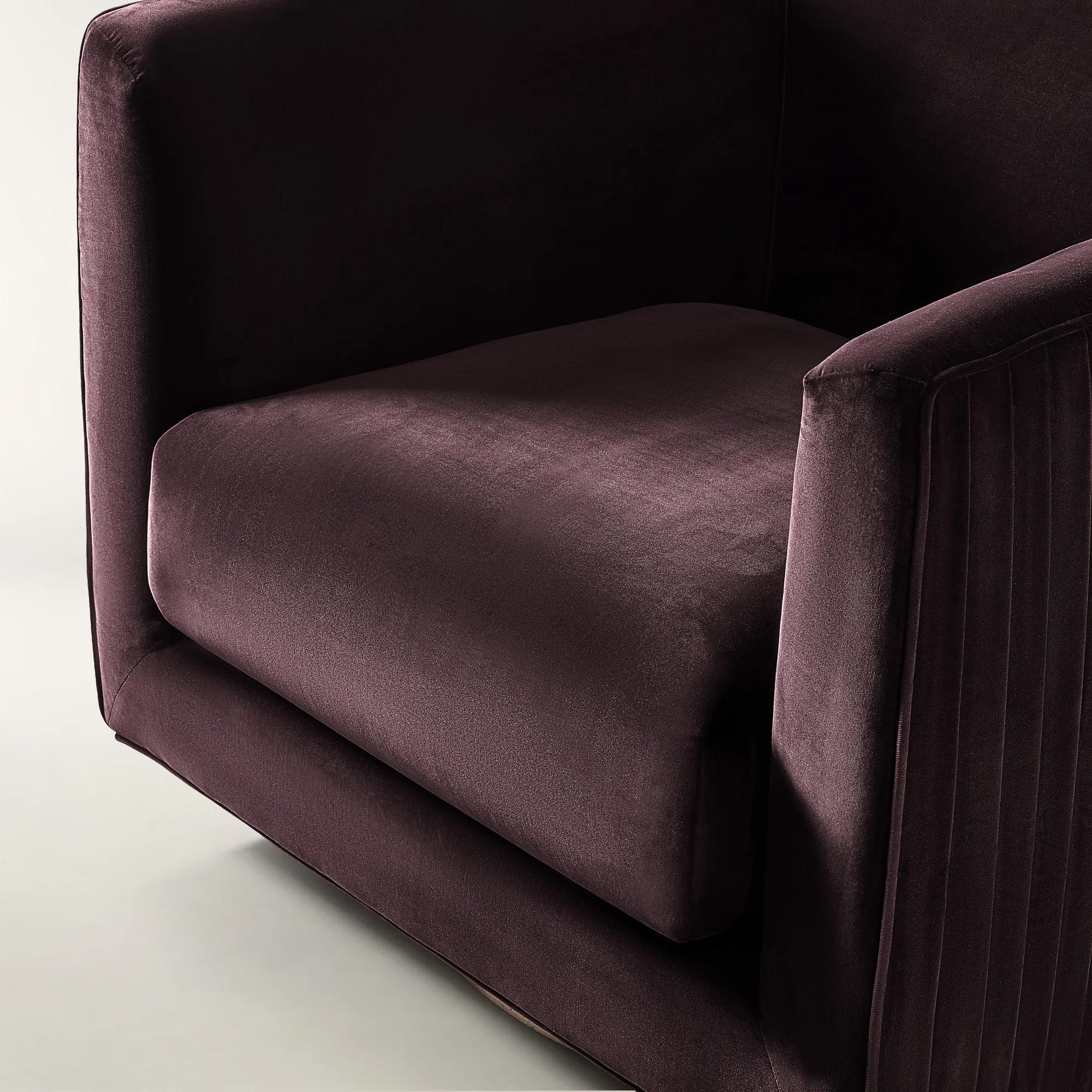 Lyssa Pleated Fig Velvet Swivel Accent Chair