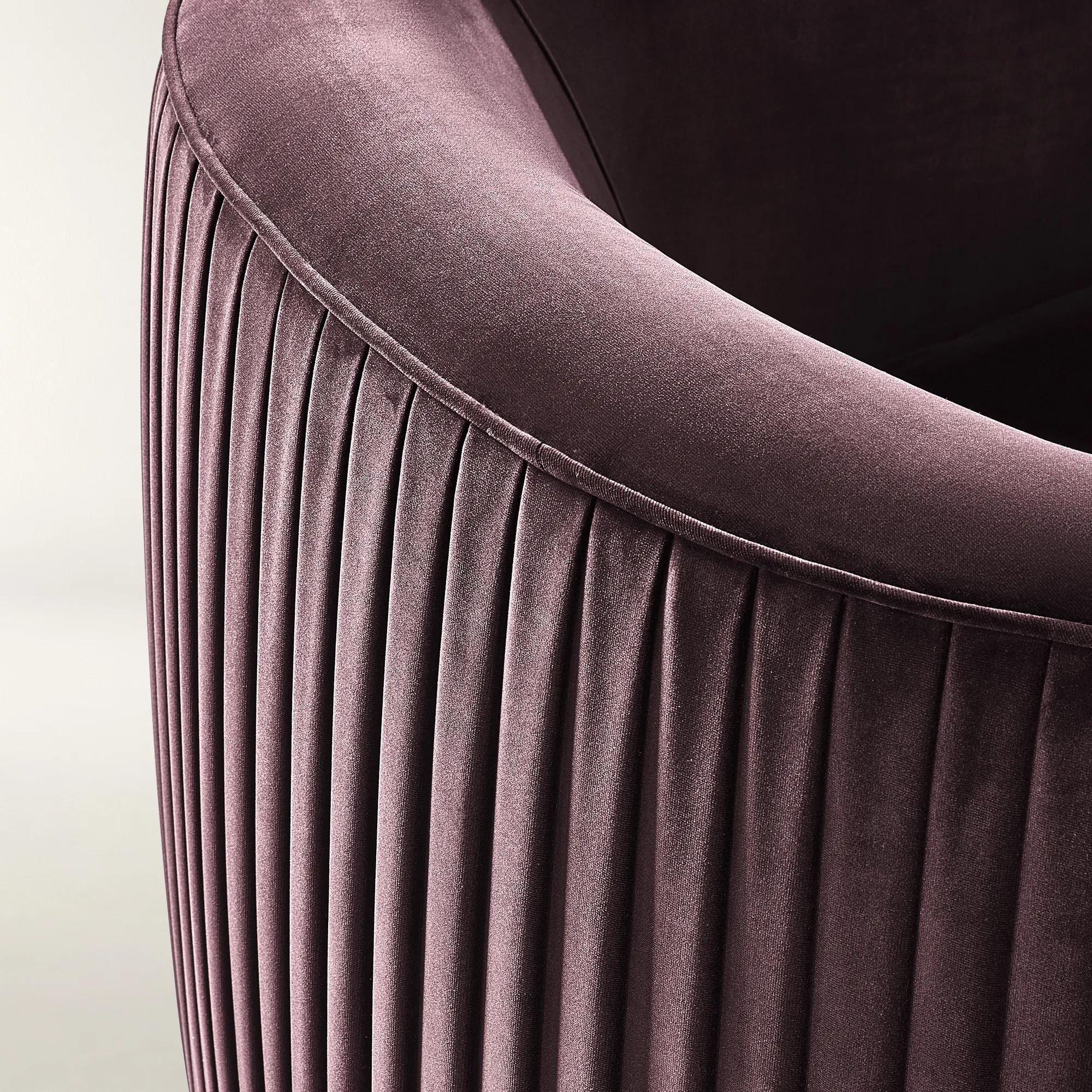 Lyssa Pleated Fig Velvet Swivel Accent Chair