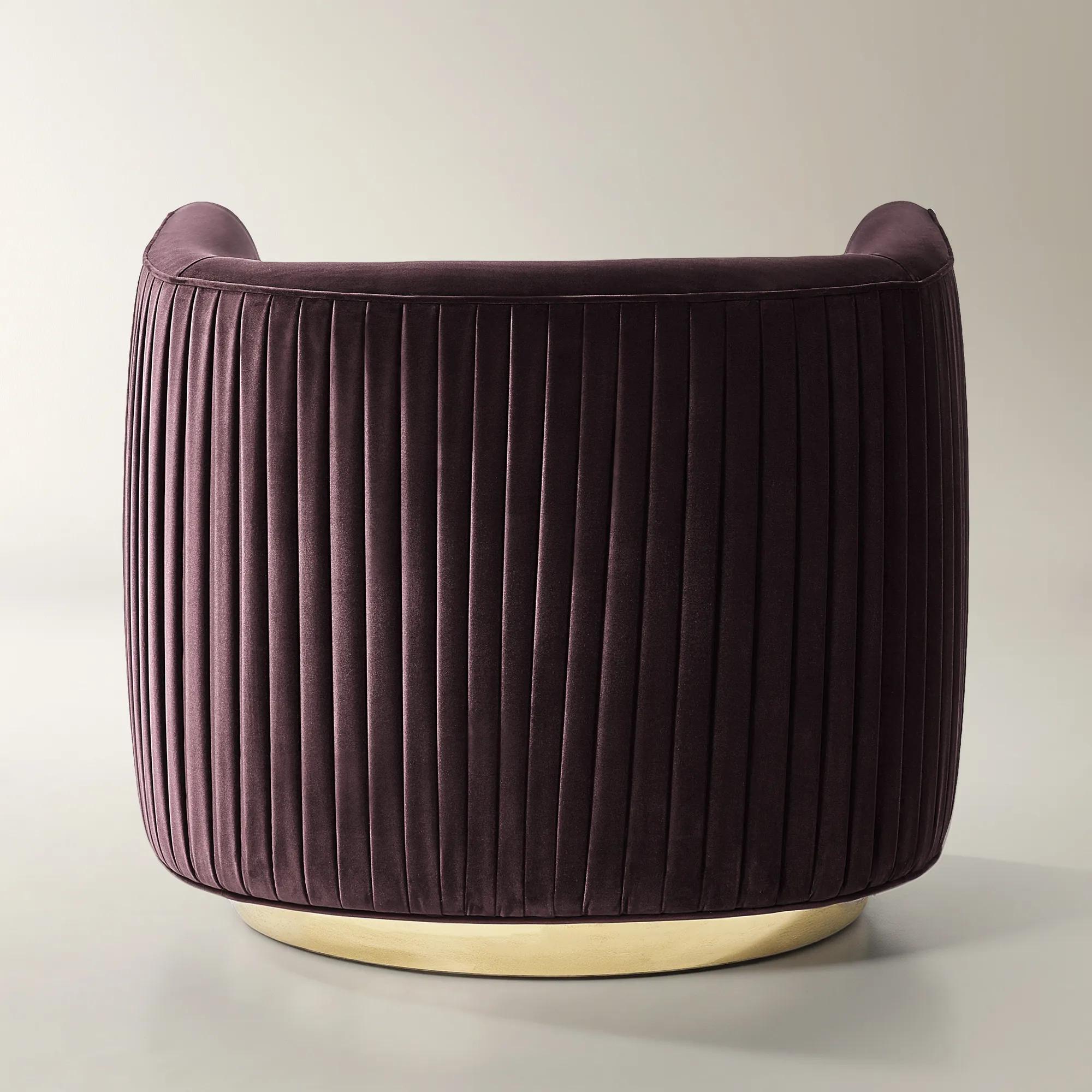 Lyssa Pleated Fig Velvet Swivel Accent Chair