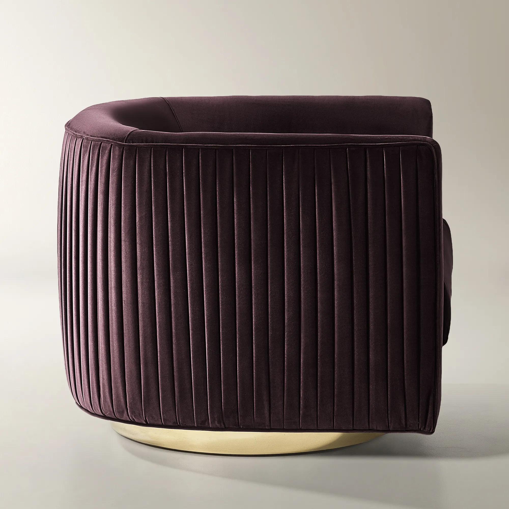 Lyssa Pleated Fig Velvet Swivel Accent Chair