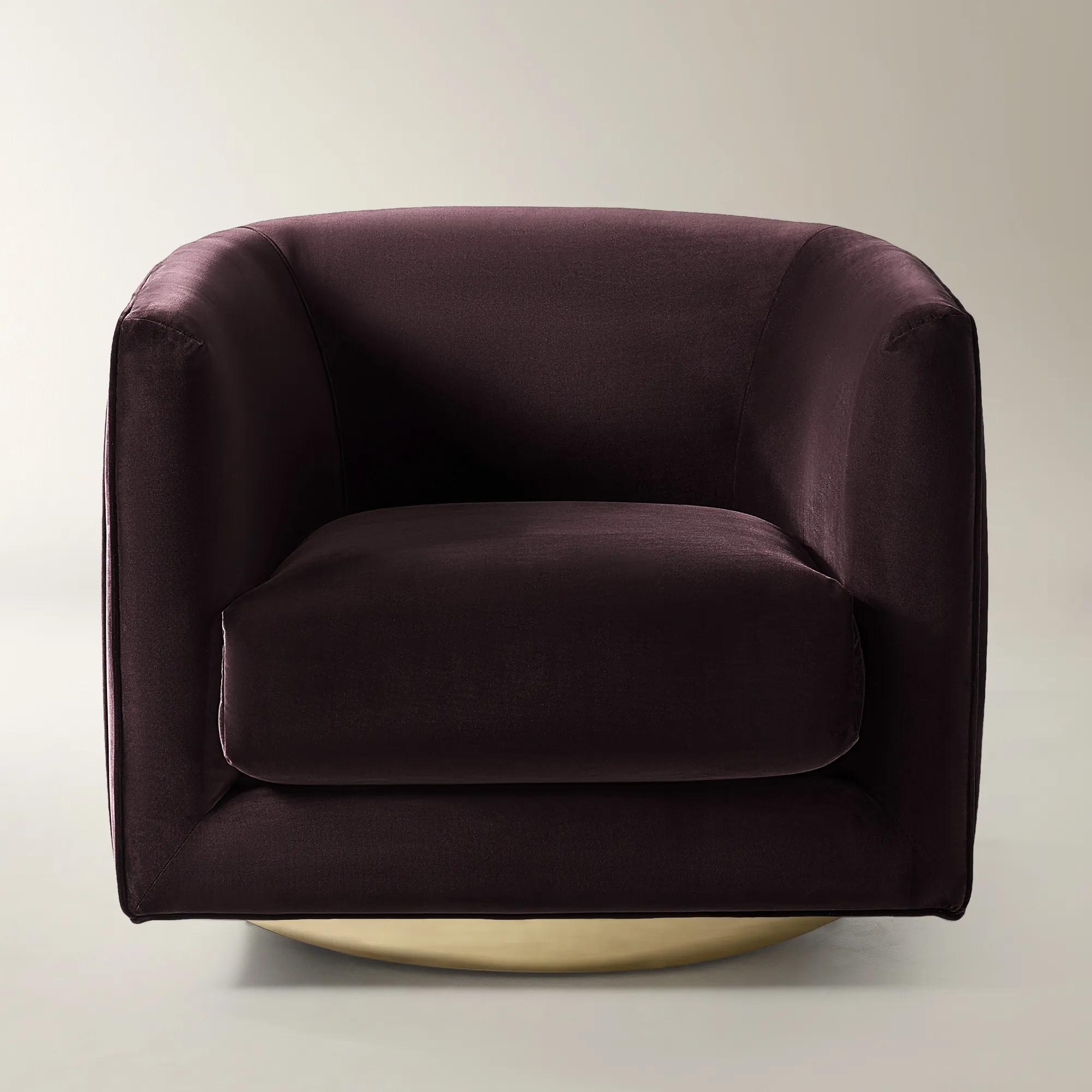 Lyssa Pleated Fig Velvet Swivel Accent Chair