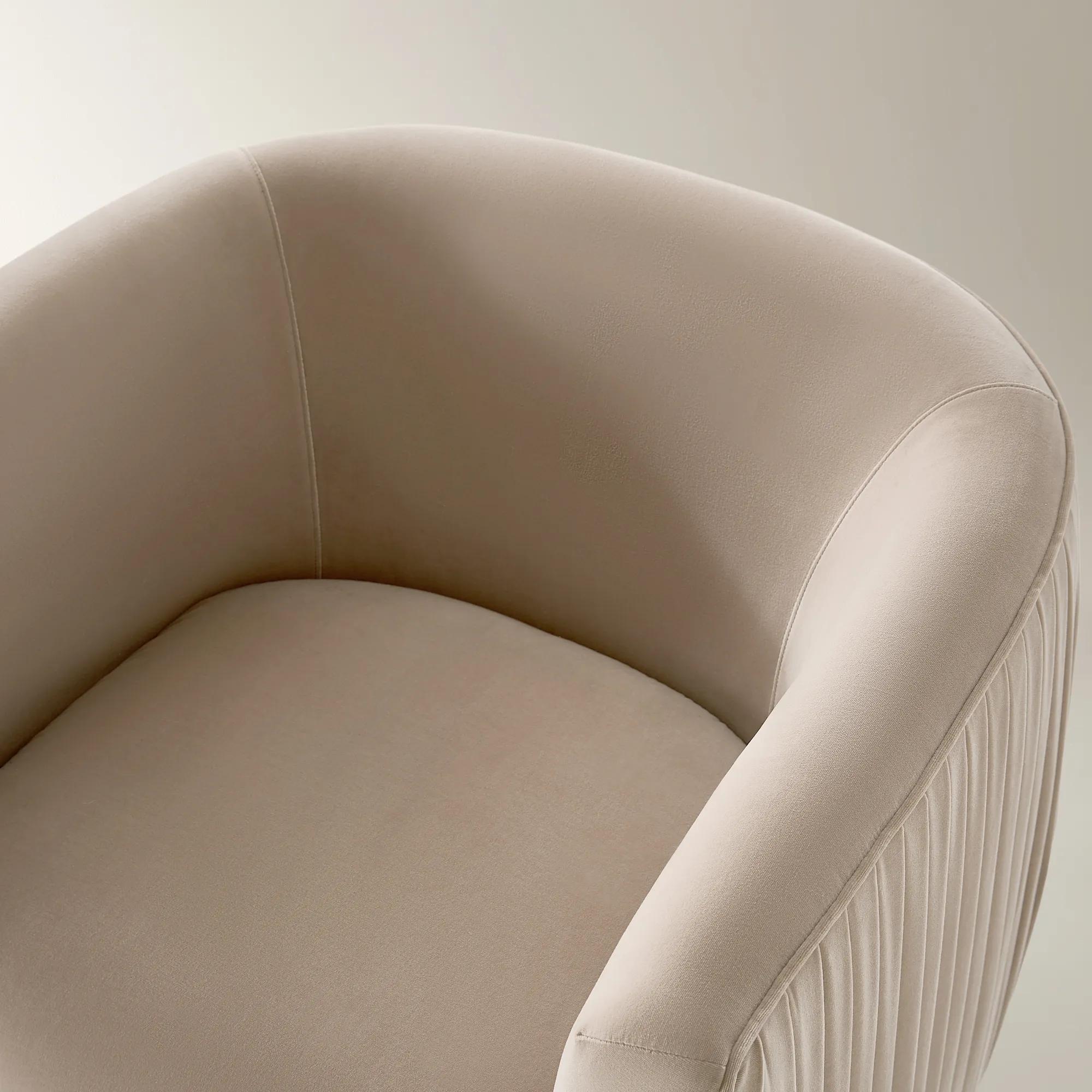 Lyssa Pleated Simply Taupe Velvet Swivel Accent Chair