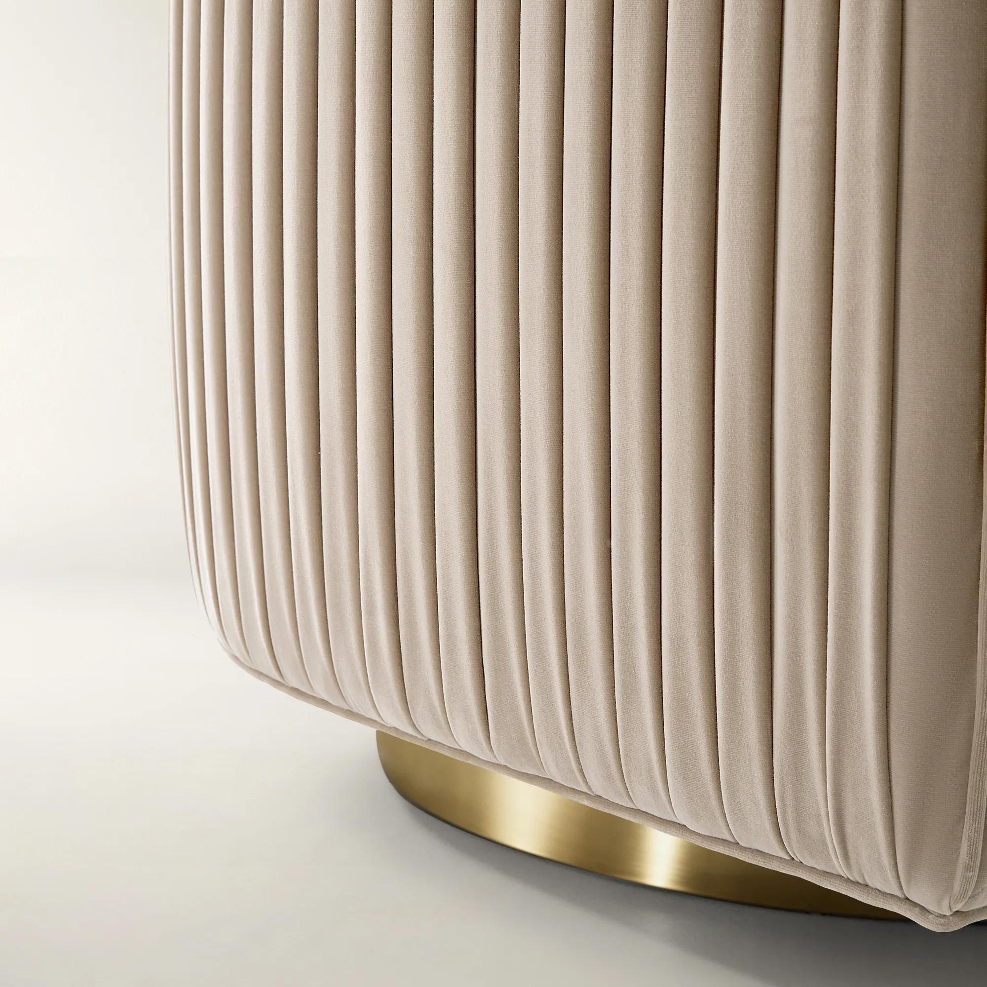 Lyssa Pleated Simply Taupe Velvet Swivel Accent Chair