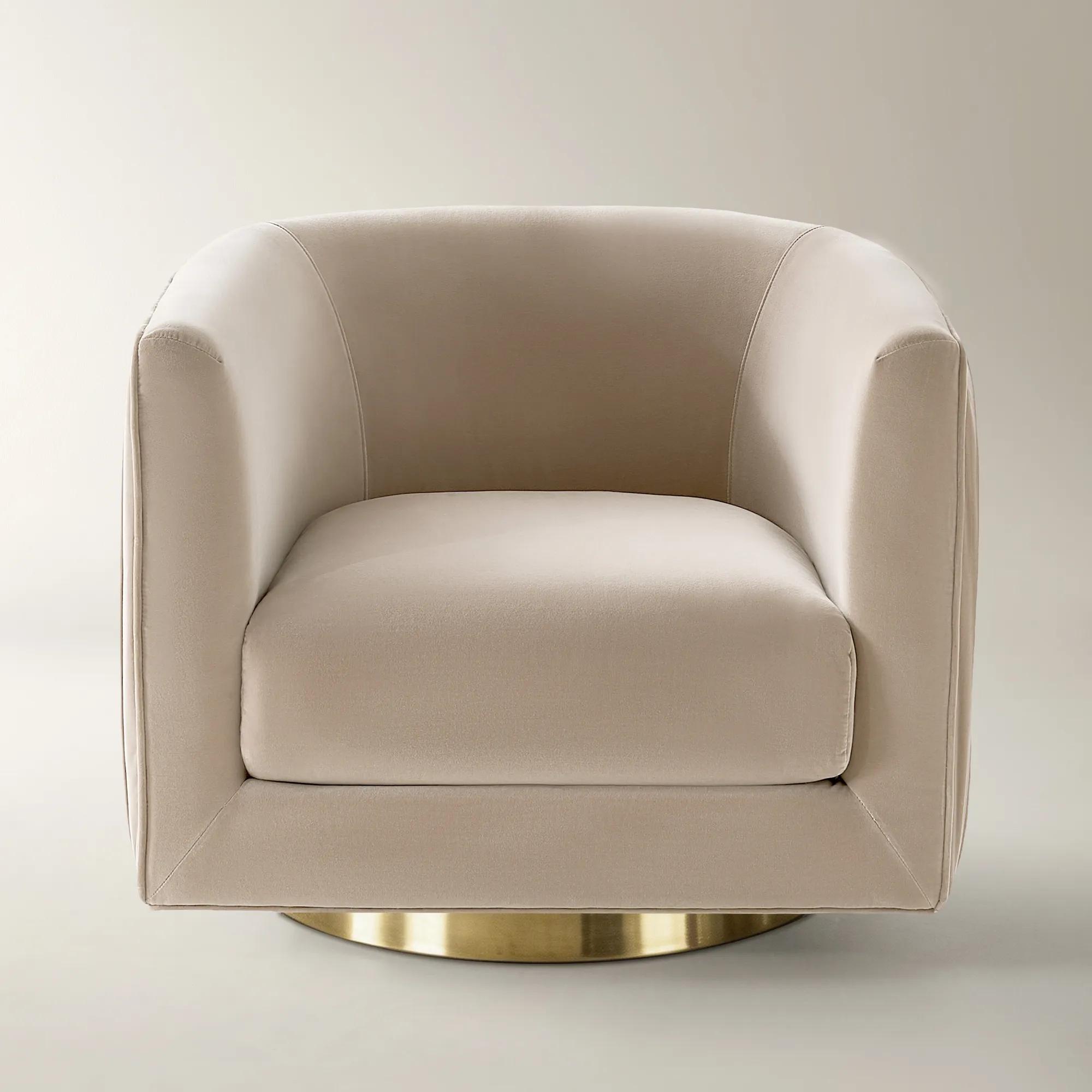 Lyssa Pleated Simply Taupe Velvet Swivel Accent Chair