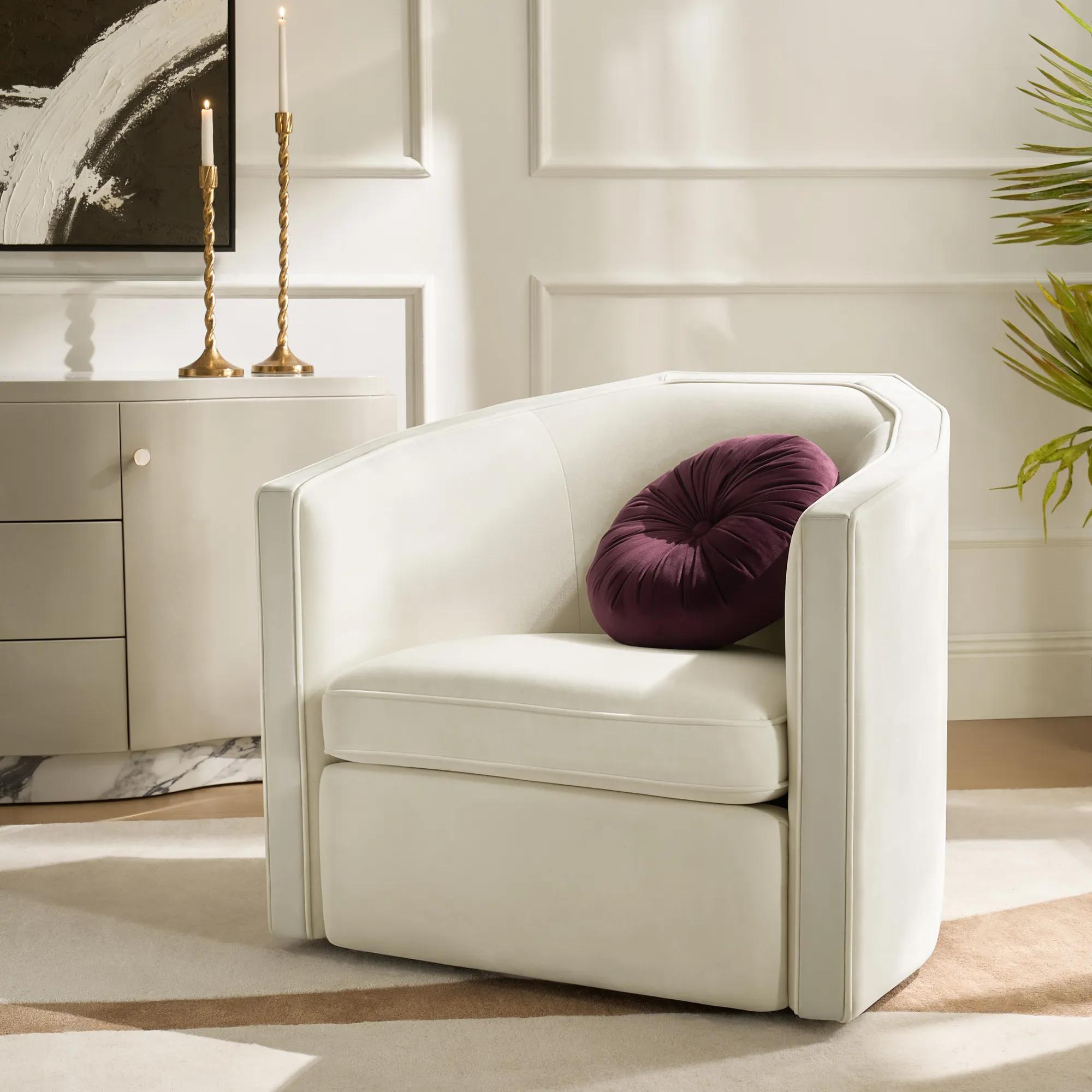 Vesper Cloud Velvet With Leather Swivel Accent Chair