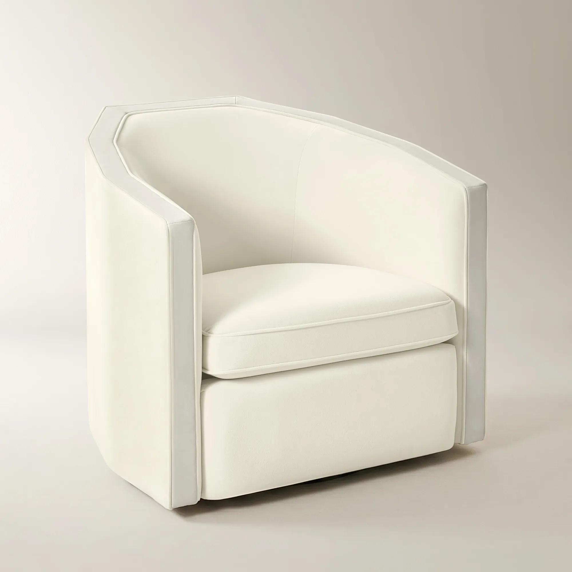 Vesper Cloud Velvet With Leather Swivel Accent Chair