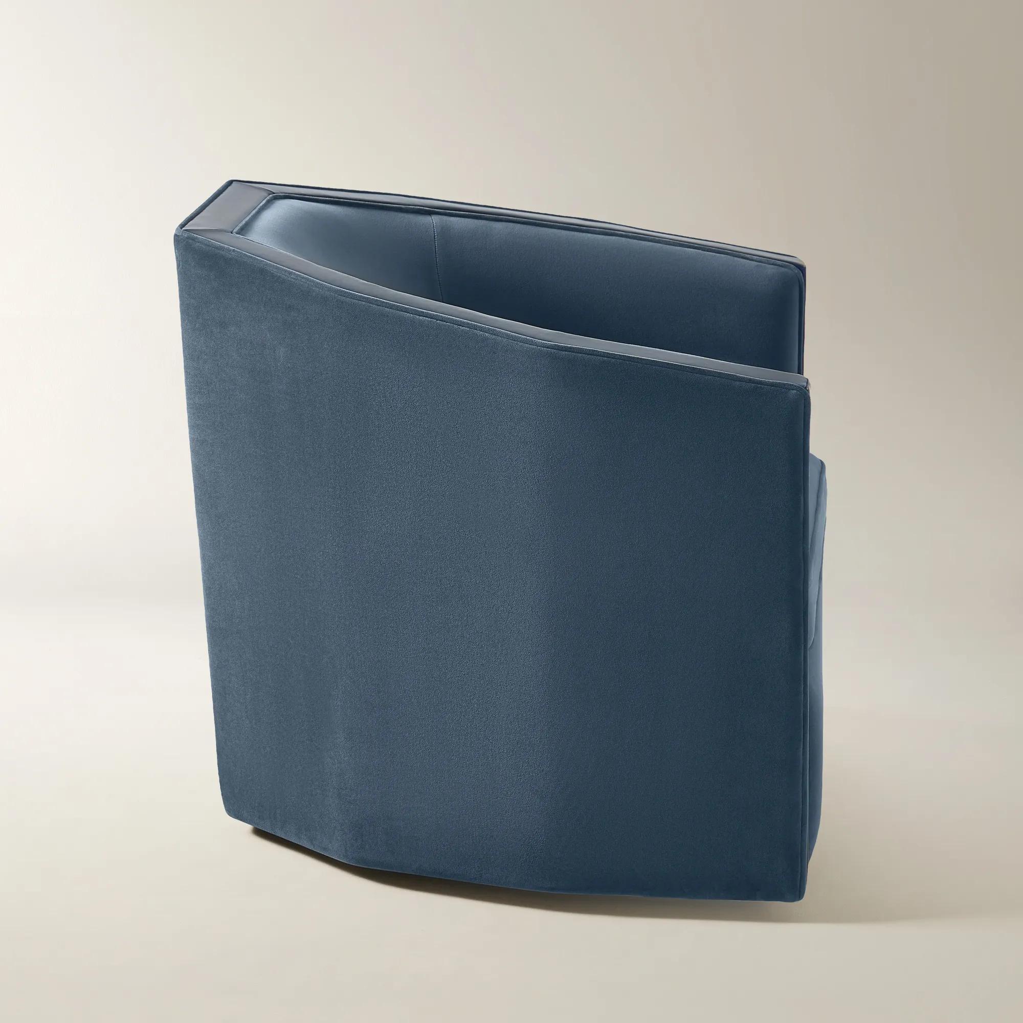 Vesper Dusty Blue Velvet With Leather Swivel Accent Chair