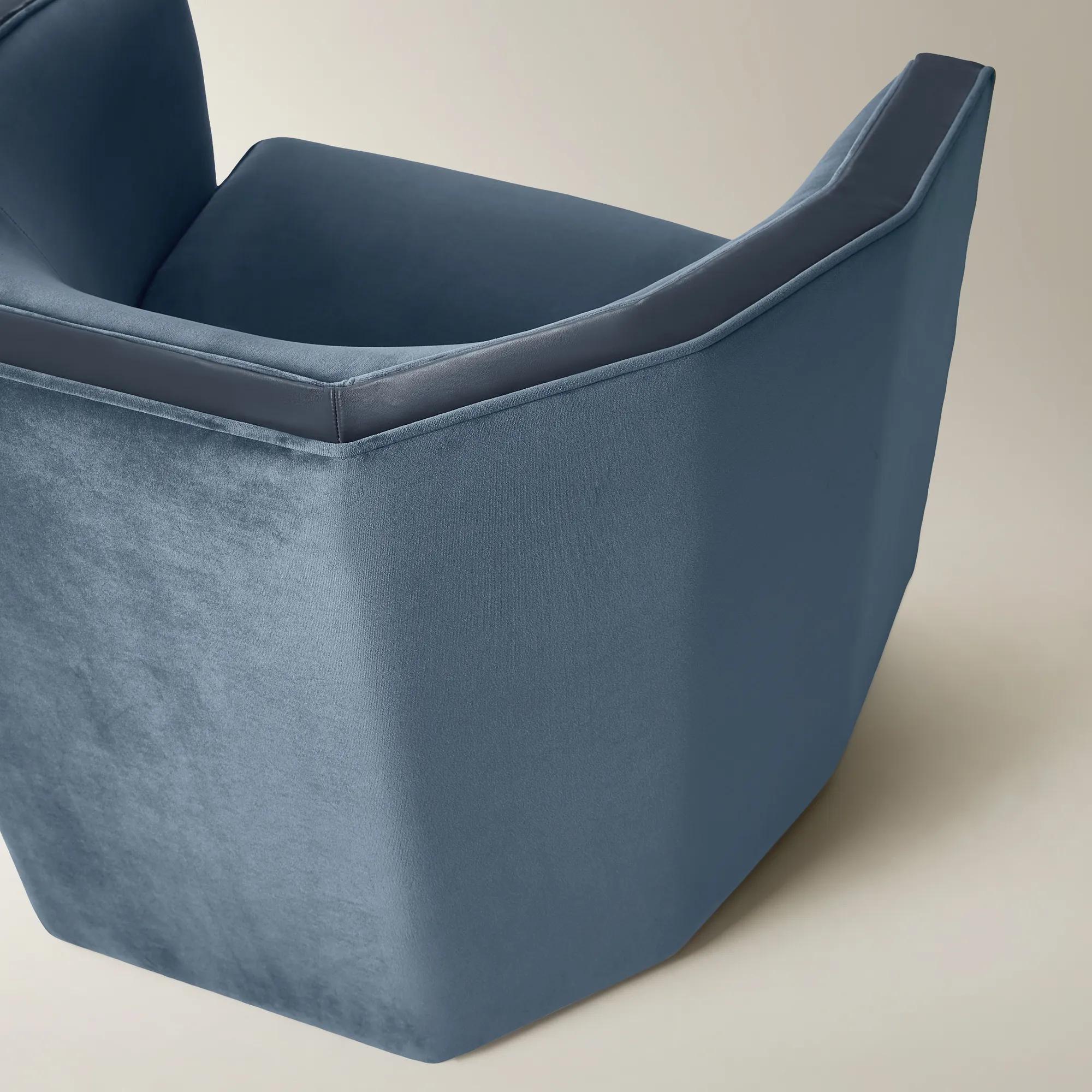 Vesper Dusty Blue Velvet With Leather Swivel Accent Chair