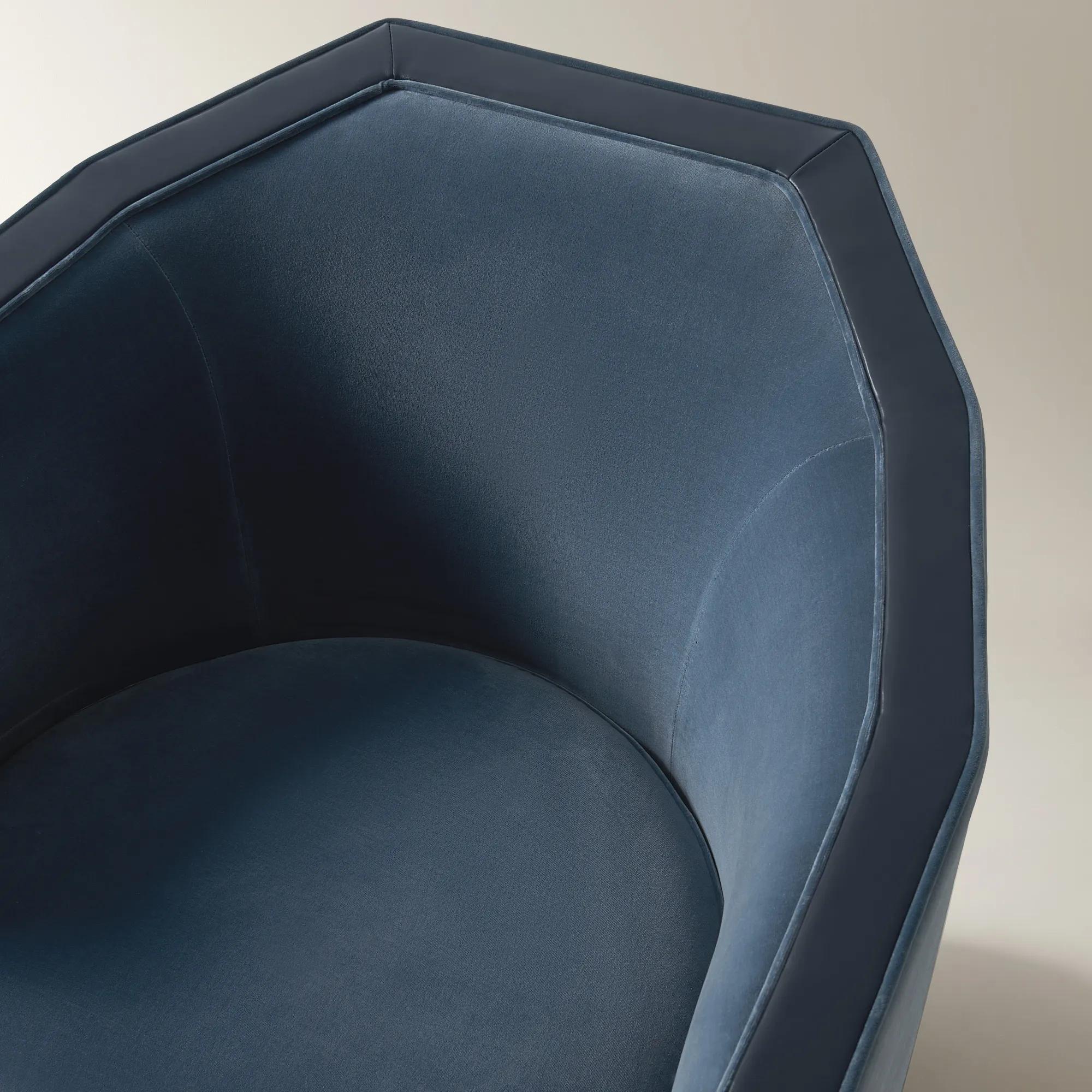 Vesper Dusty Blue Velvet With Leather Swivel Accent Chair