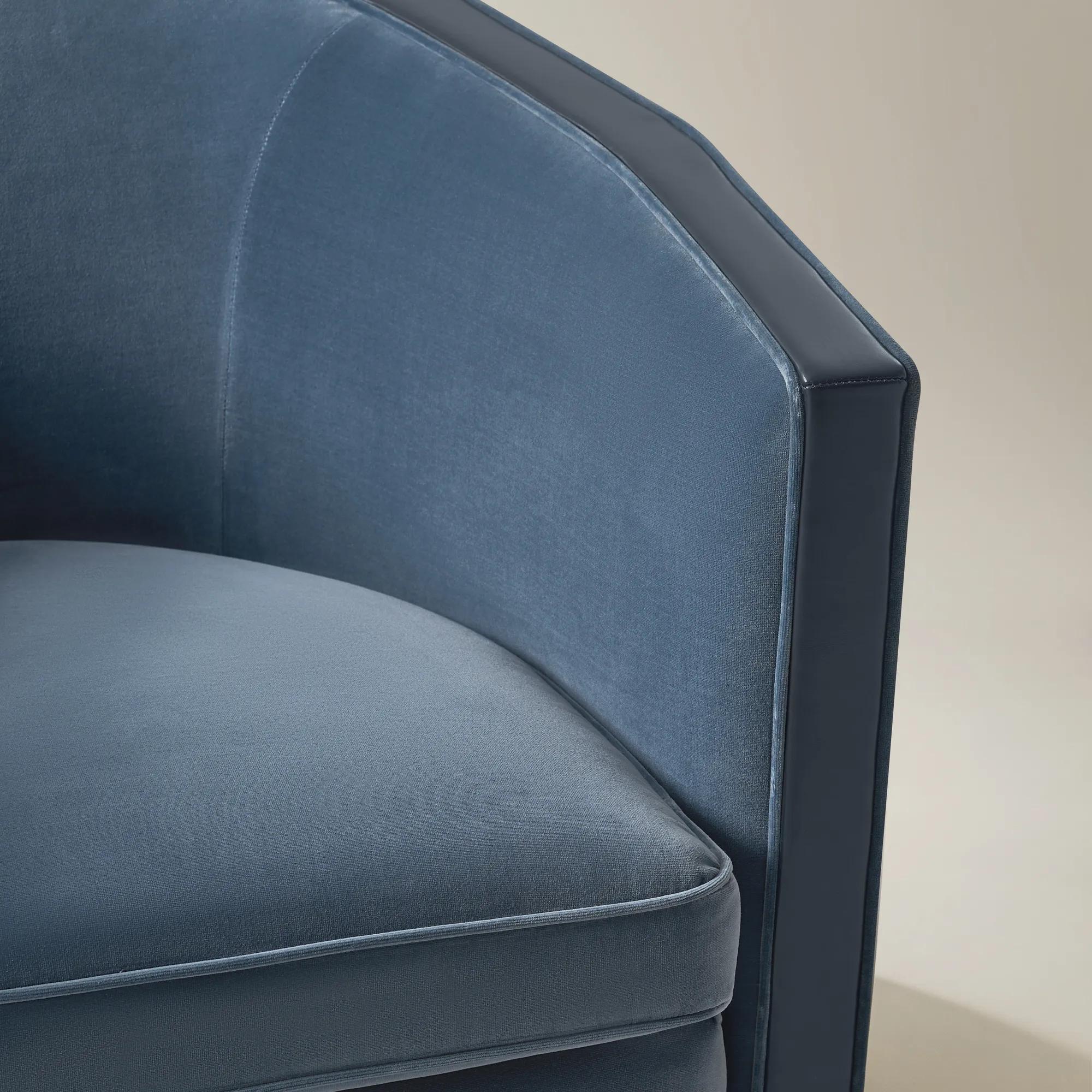 Vesper Dusty Blue Velvet With Leather Swivel Accent Chair