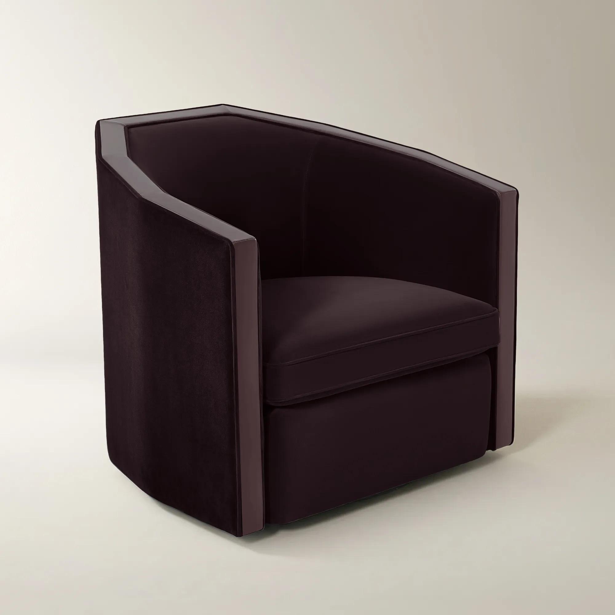 Vesper Fig Velvet With Leather Swivel Accent Chair