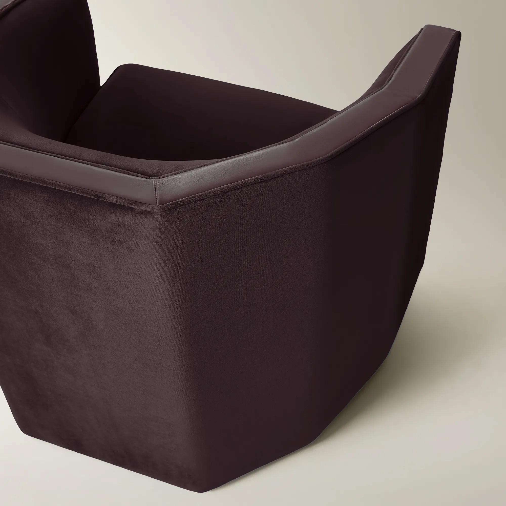 Vesper Fig Velvet With Leather Swivel Accent Chair
