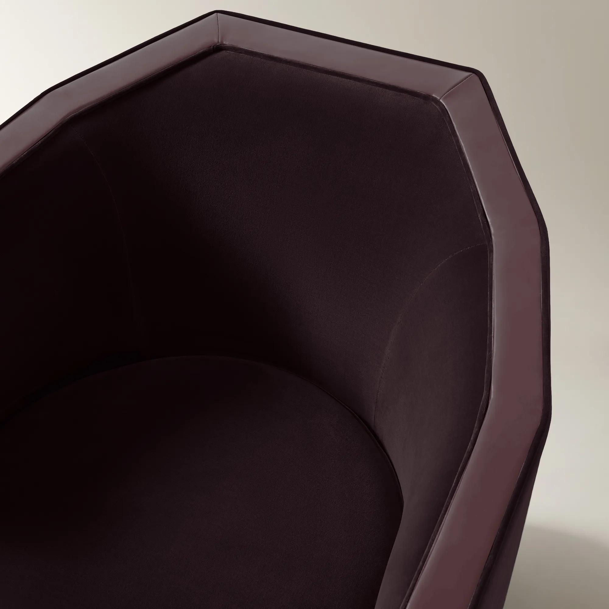 Vesper Fig Velvet With Leather Swivel Accent Chair