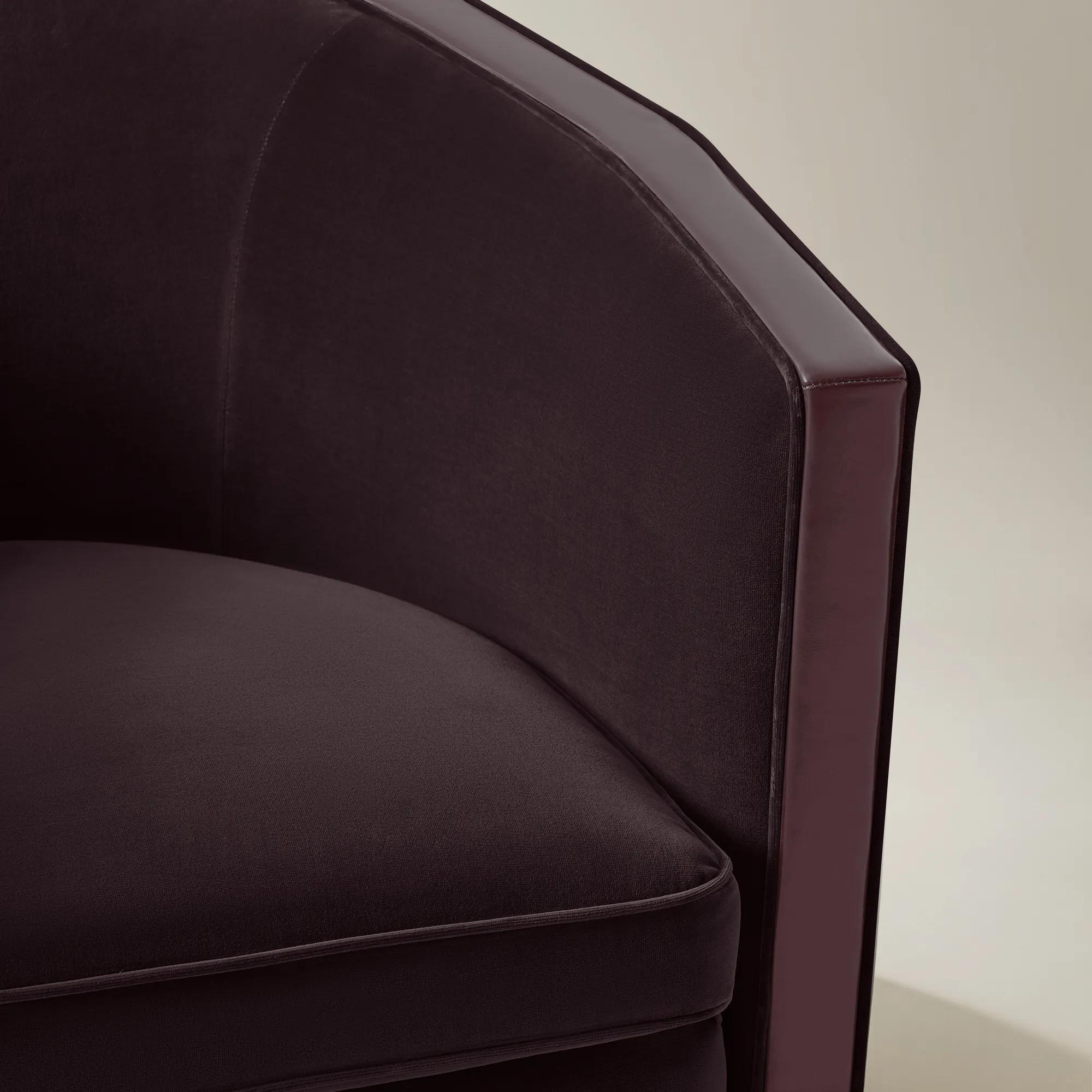 Vesper Fig Velvet With Leather Swivel Accent Chair
