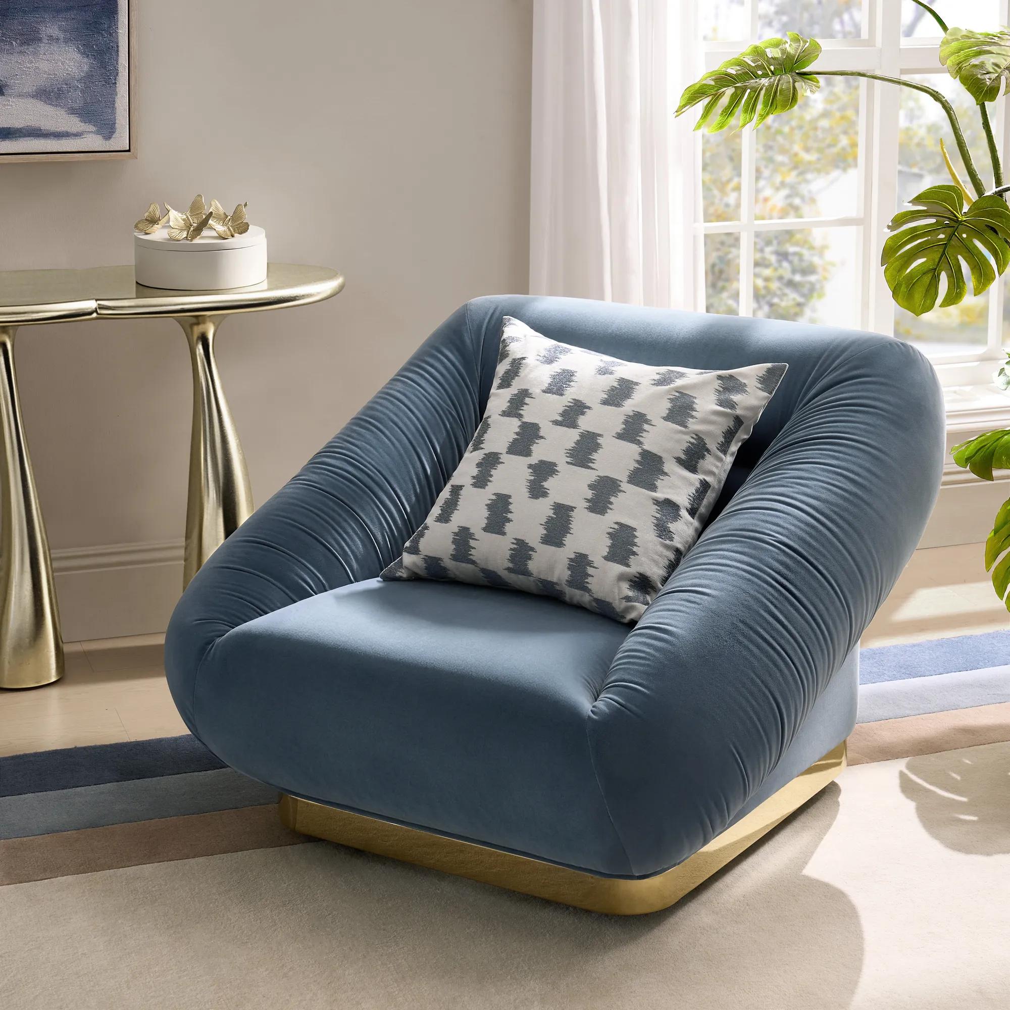 Dover Dusty Blue Velvet Swivel Accent Chair